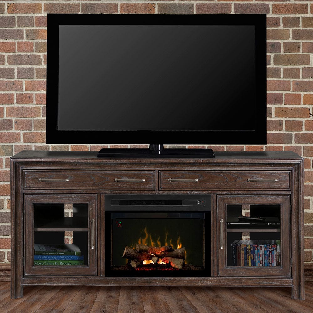Woolbrook Distressed Nutmeg Electric Fireplace Media Console w/ Logs