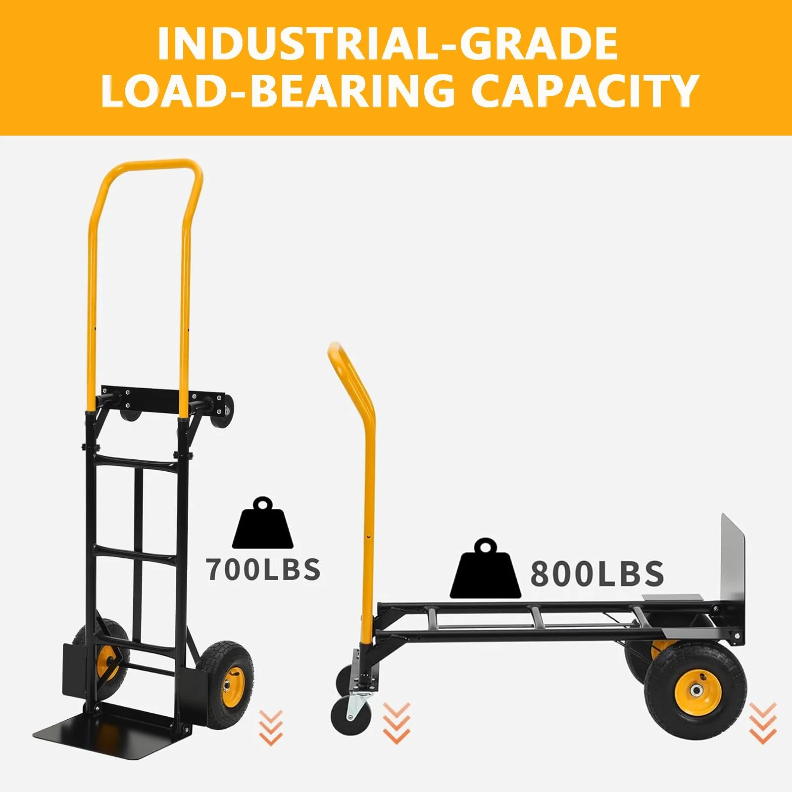 Garvee 2-in-1 Convertible Hand Truck Dolly, 800 LBS Capacity, Industrial-Grade Wheels, Spray-Finished Metal, Foldable & Compact, 4-Wheel Platform, Warehouse & Garden Use