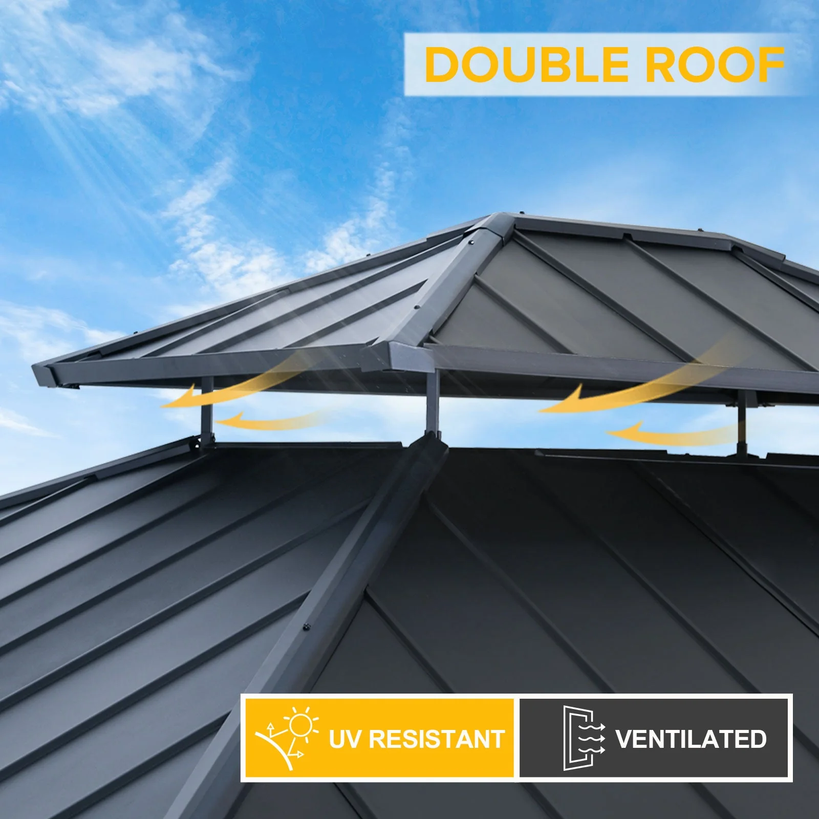 11x13 Outdoor Cedar Framed Hardtop Double Roof Gazebo, Black Mosquito Mesh Netting Included