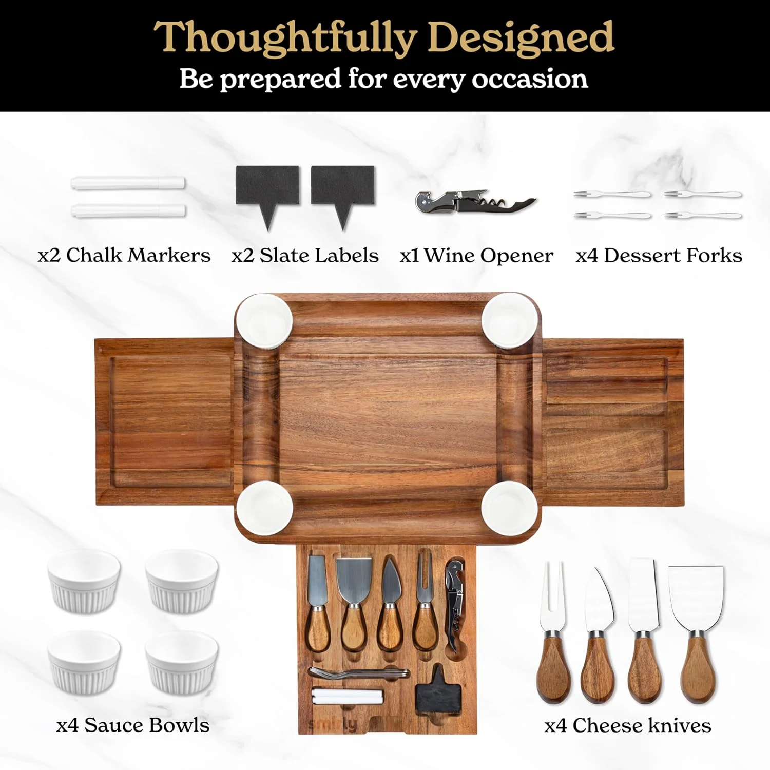 Bamboo Cheese Board and Knife Set - For Thanksgiving, Housewarming, Wedding, Anniversary, and Bridal Shower