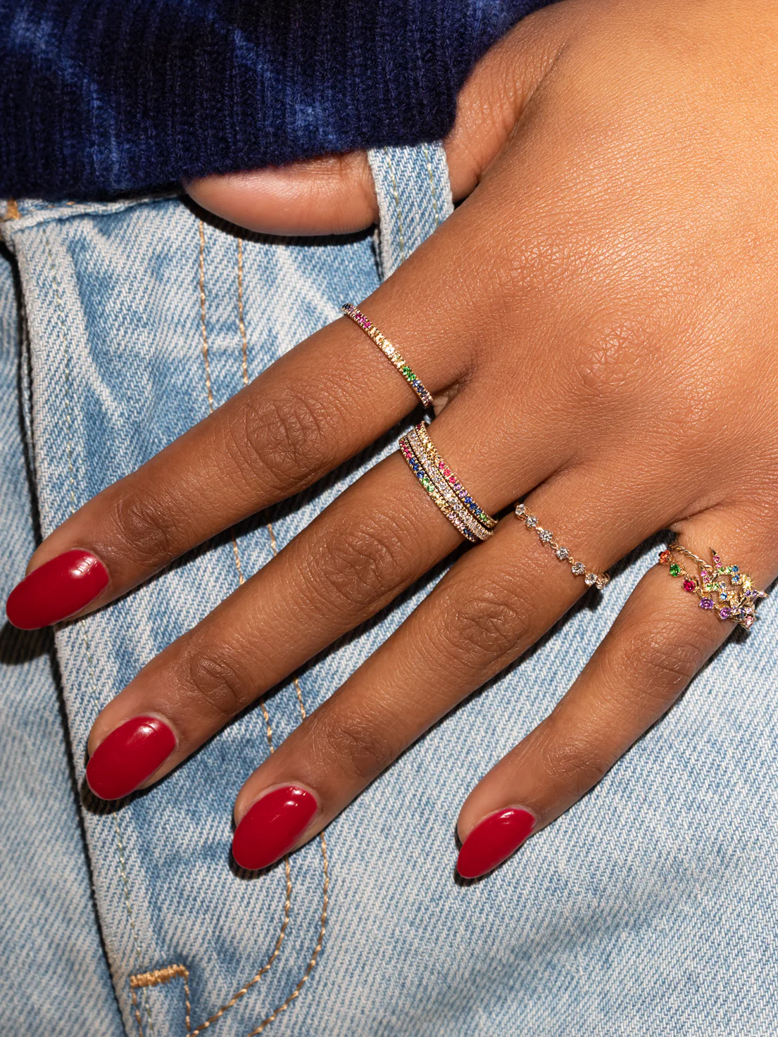 Tennis Chain Ring - White Diamond / 14k Yellow Gold