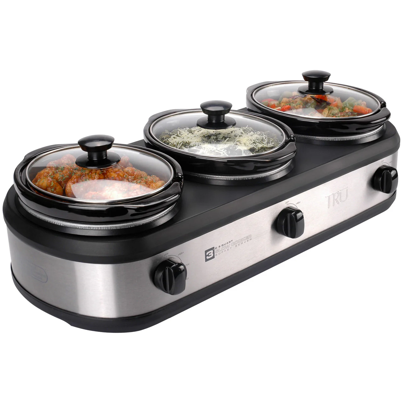 TRU Triple Slow Cooker with Three 2陆 Quart Inserts Stainless