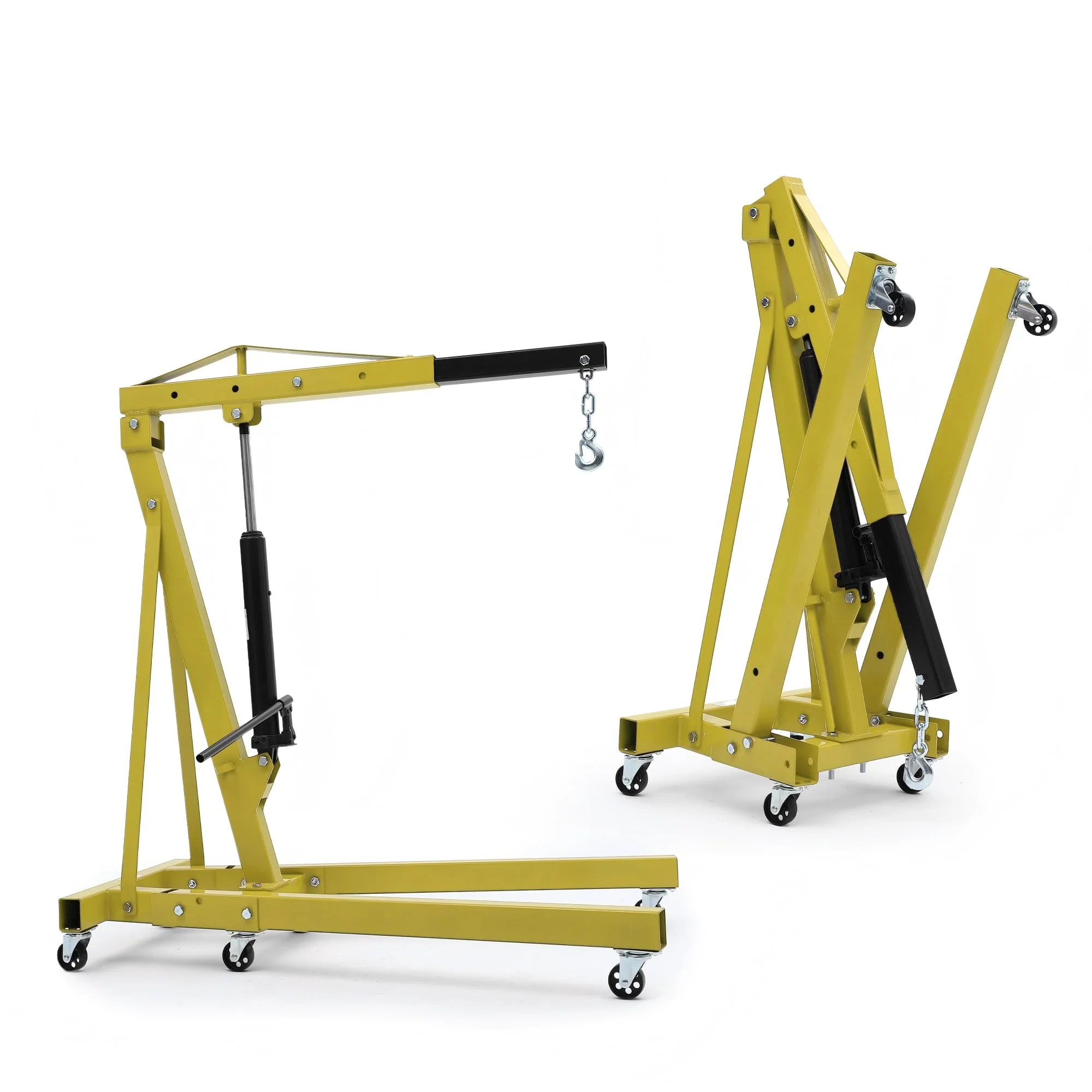 Garvee 2-Ton Folding Hydraulic Engine Hoist with 6 Casters and Telescopic Boom, Shop Crane, Engine Lift, Cherry Picker, Yellow