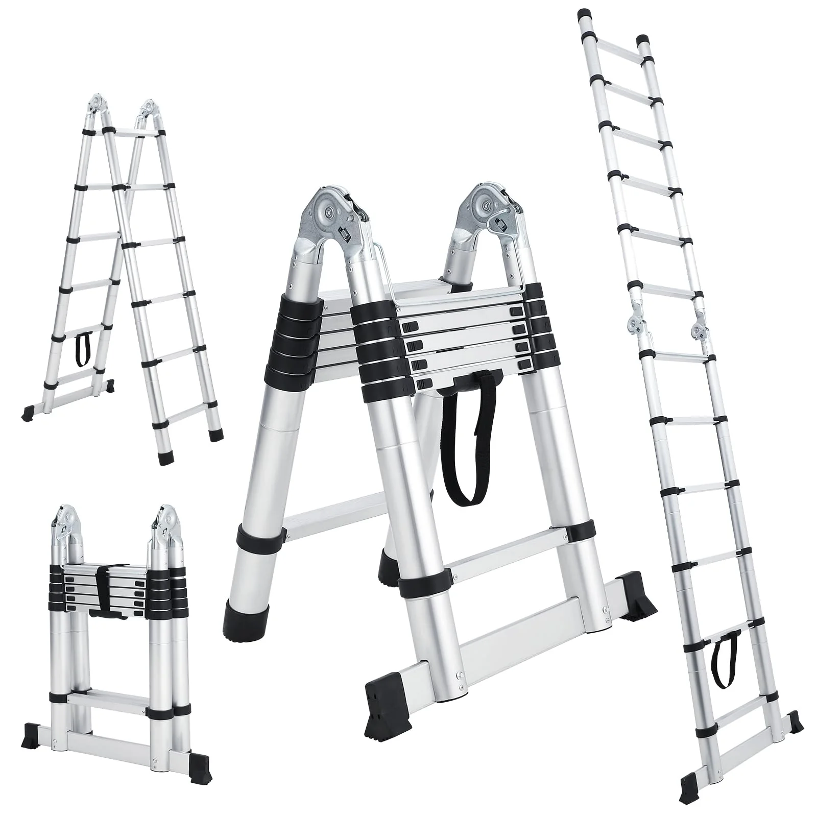 Garvee 18.5FT Telescoping Ladder, Extension Ladder Aluminum Folding Ladder Collapsible Ladder, Telescopic Ladders Foldable Extendable Ladder for Home Homeuse Rv Attic Roof