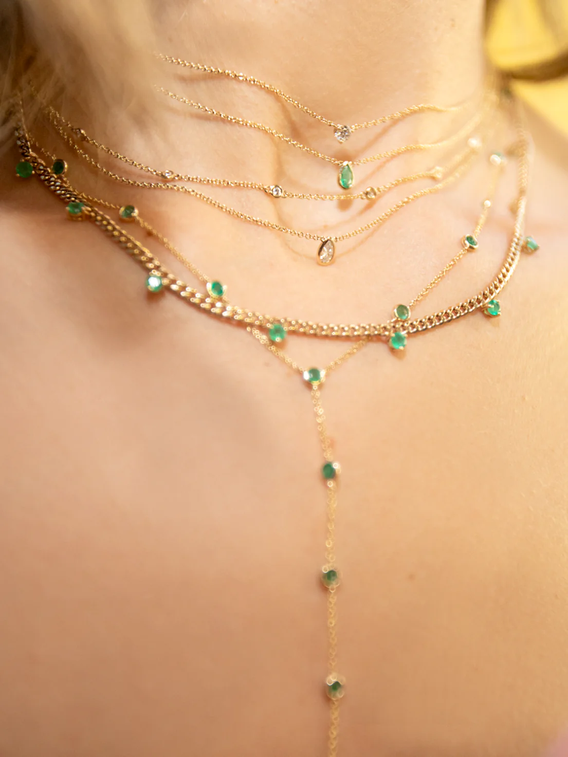 Teardrop Necklace - Emerald / 14k Yellow Gold