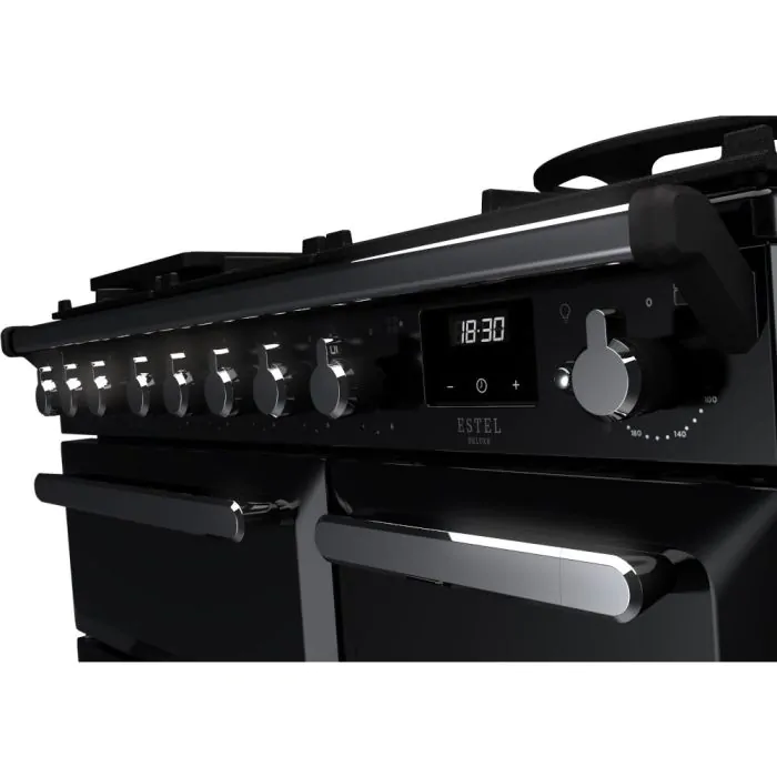 Rangemaster Estel Deluxe 90cm Dual Fuel Range Cooker Black/Chrome | ESDL90DFPGBL/CM1