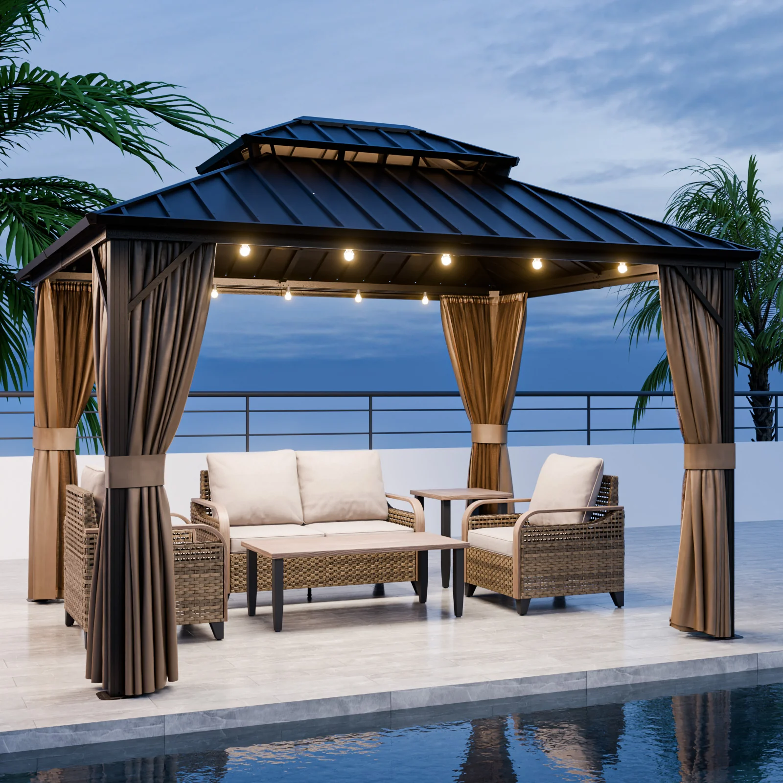 12x10/12x12/12x14/12x16/12x18/12x20 Hardtop Gazebo, Galvanized Steel Double Roof with Aluminum Frame