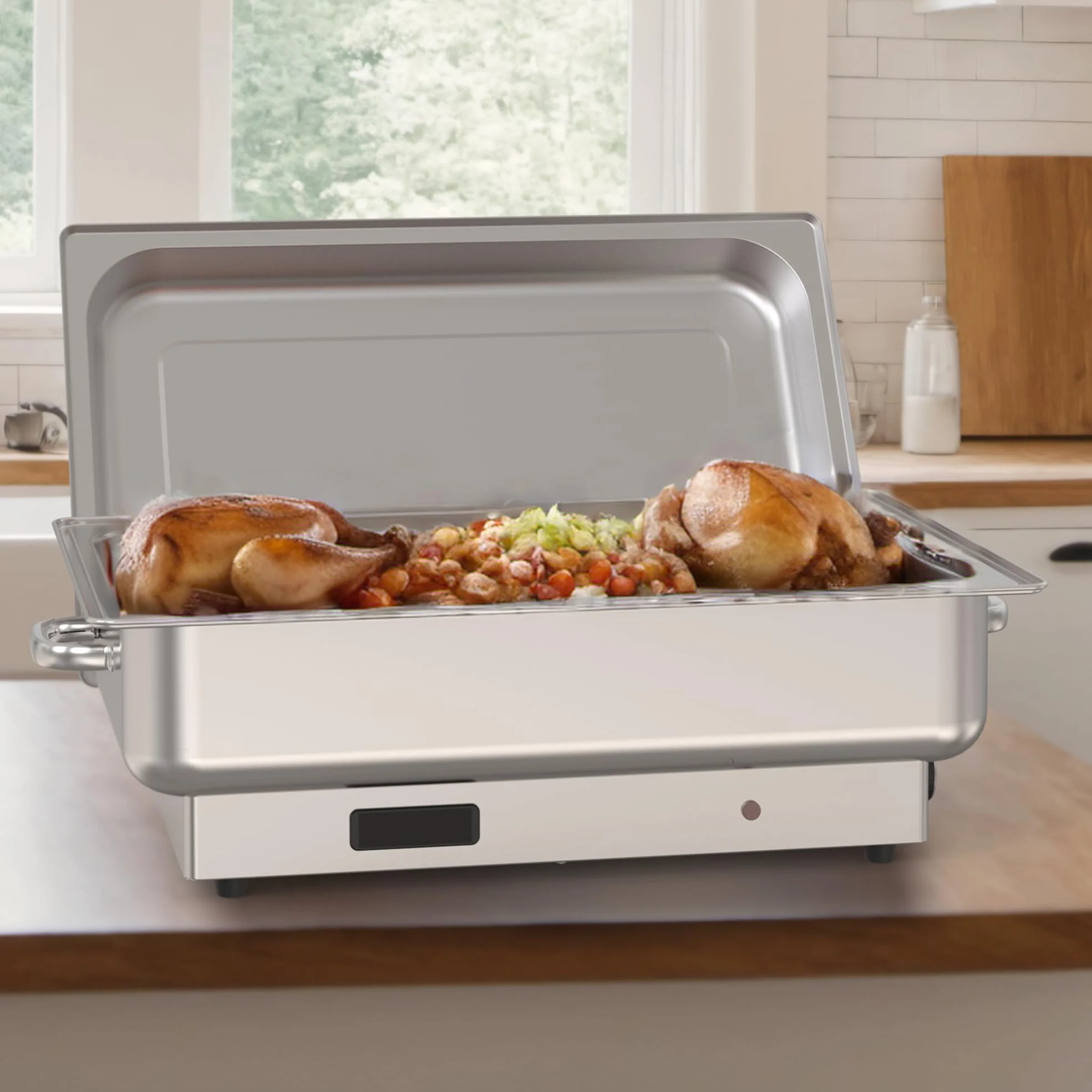 Garvee 2 PACK Electric Chafing Dish Buffet Set 9QT Buffet Food Servers and Warmers Digital Display Temperature with 1 Full-size Pan & 2 Half-size Pan Stainless Steel for Parties Weddings Caterings