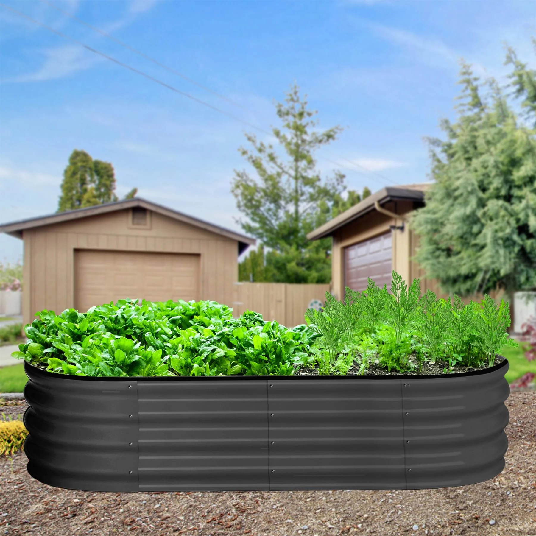 Garvee 2 Pcs 4.5' X 2' X 2' Oval Raised Garden Bed, Galvanized Raised Beds for Outdoor, Planter Raised Boxes with Open-Ended Base,Large Metal Raised Planter Beds for Vegetables,Flowers,Tool-Free Assembly, Grey