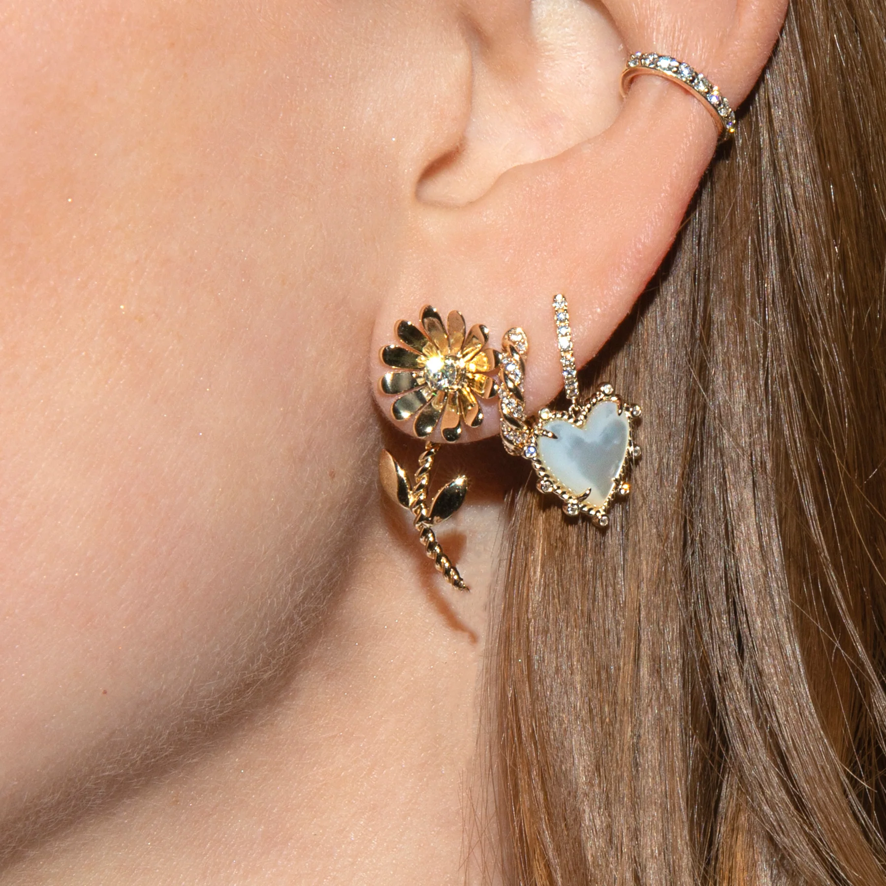 Arrow Flower Earring - White Diamond / 14k Yellow Gold