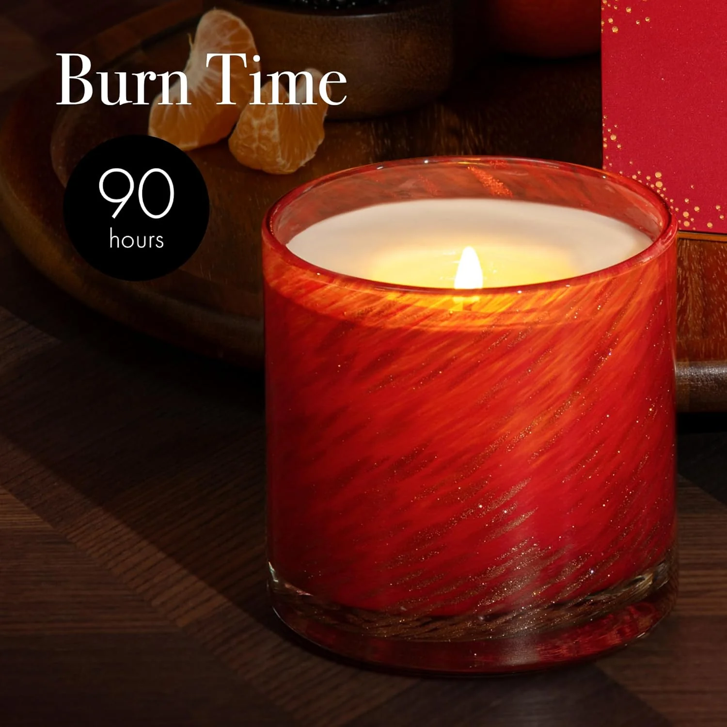 Holiday Candle, 15.5 oz - 90-Hour Burn Time - Reusable, Hand Blown Glass Vessel - Made in The USA