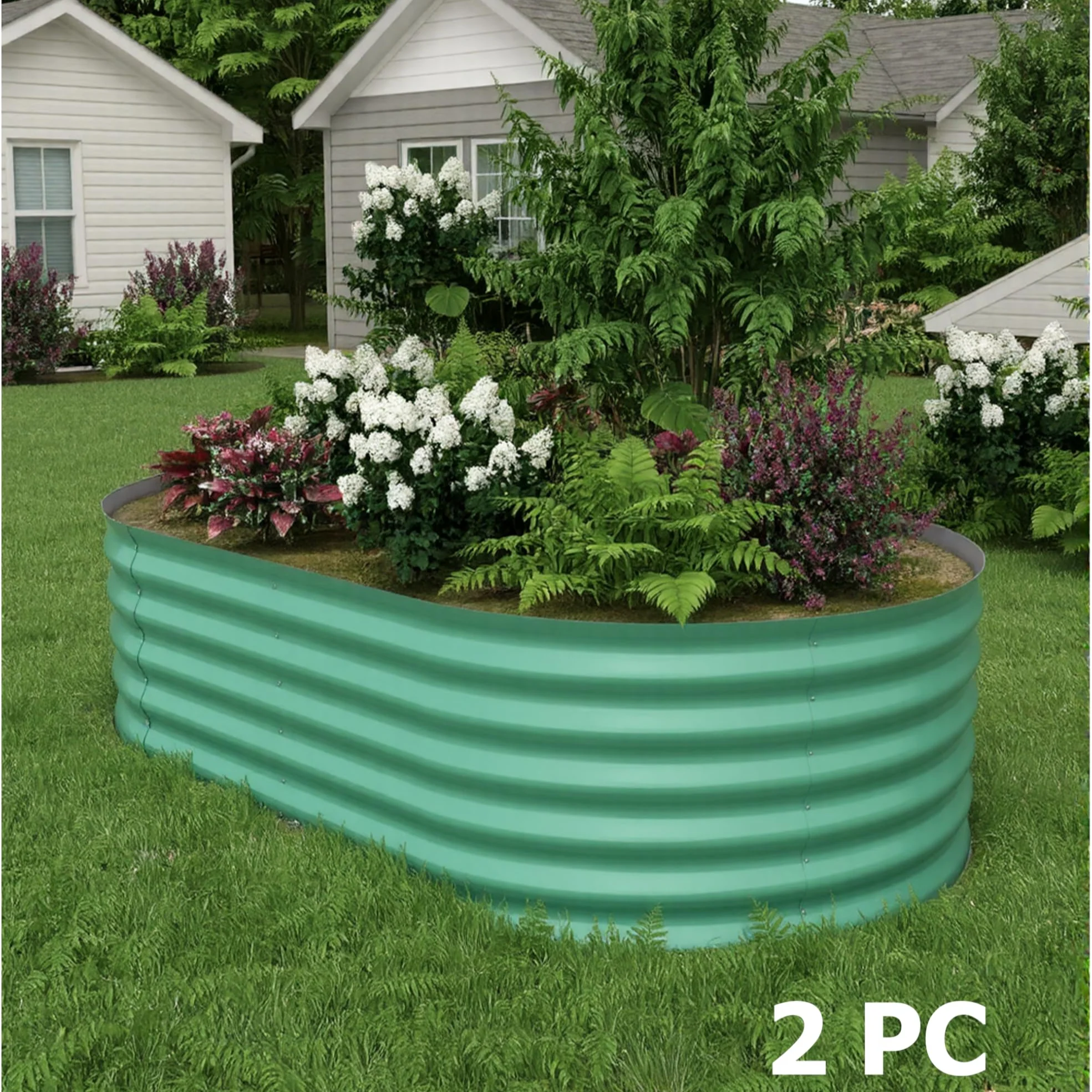 Garvee 2 Pcs 8' X 4' X 1.5' Galvanized Steel Raised Garden Beds, Outdoor Deep Planter Box Kit with Tool-Free Assembly, Rust-Resistant Green Coated Design for Vegetables, Flowers & Herbs, Green