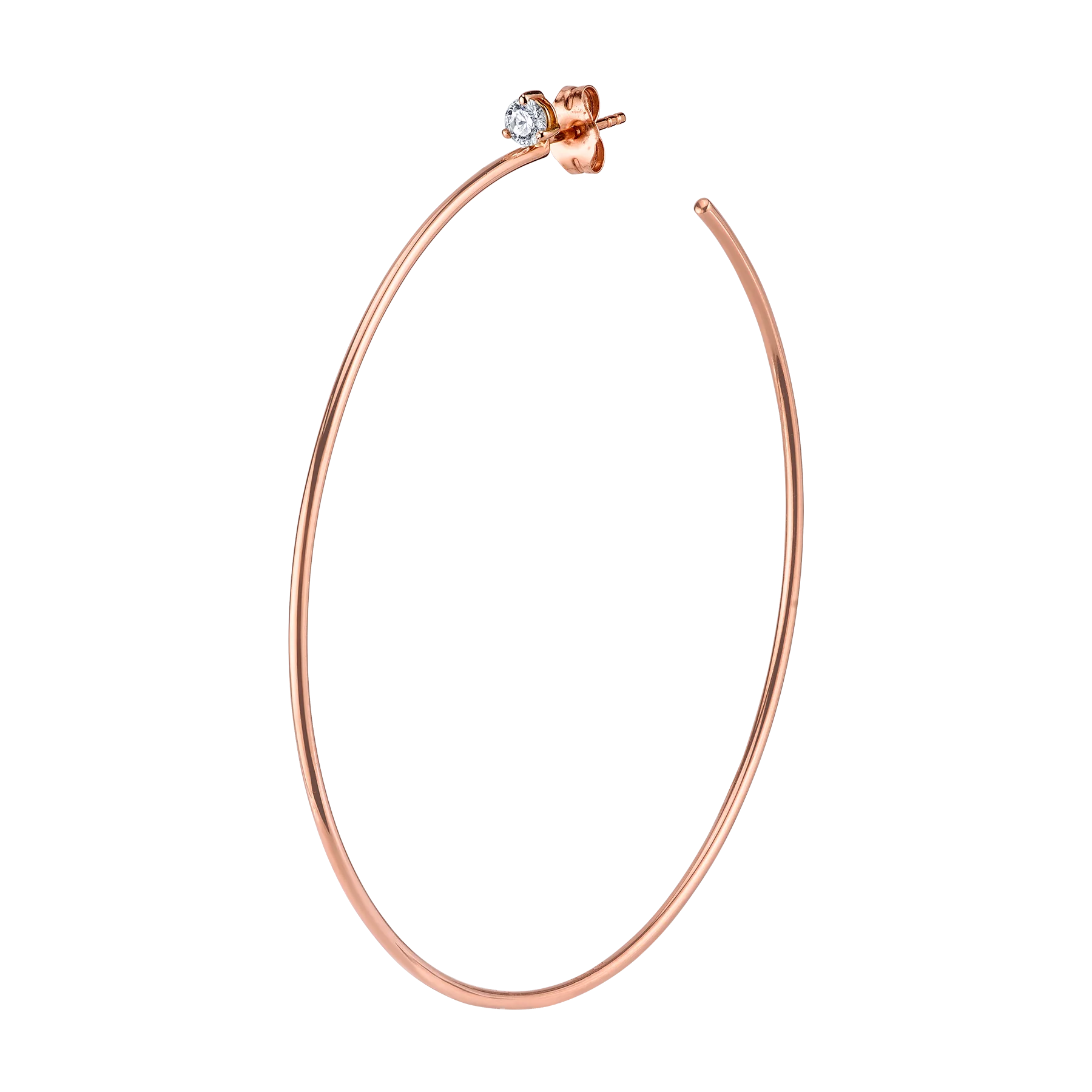 Large Solitaire Hoop - White Diamond / 14k Rose Gold