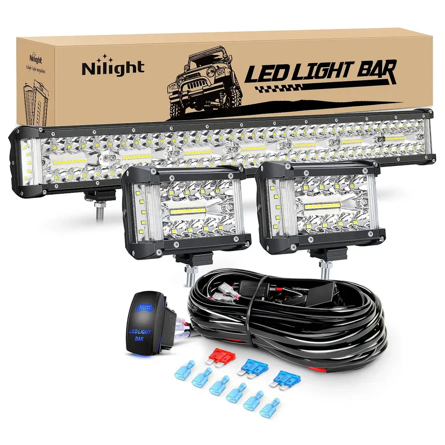 Nilight 20inch Side-Shooter 420W LED Light Bar (3pcs)