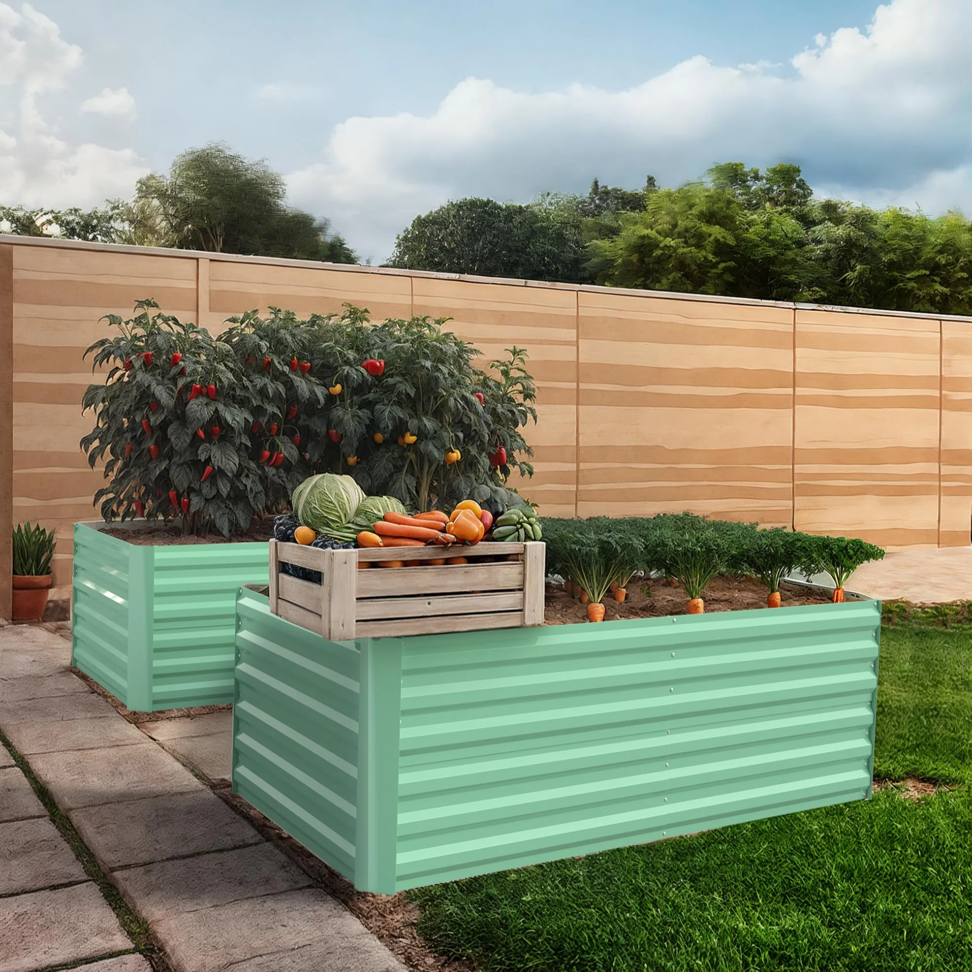Garvee 2 Pcs 6' X 3' X 2' Steel Garden Bed, Open-Bottom Drainage & 2ft Depth for Root Crops, Heavy-Duty Planter Box for Farm/Backyard,Green