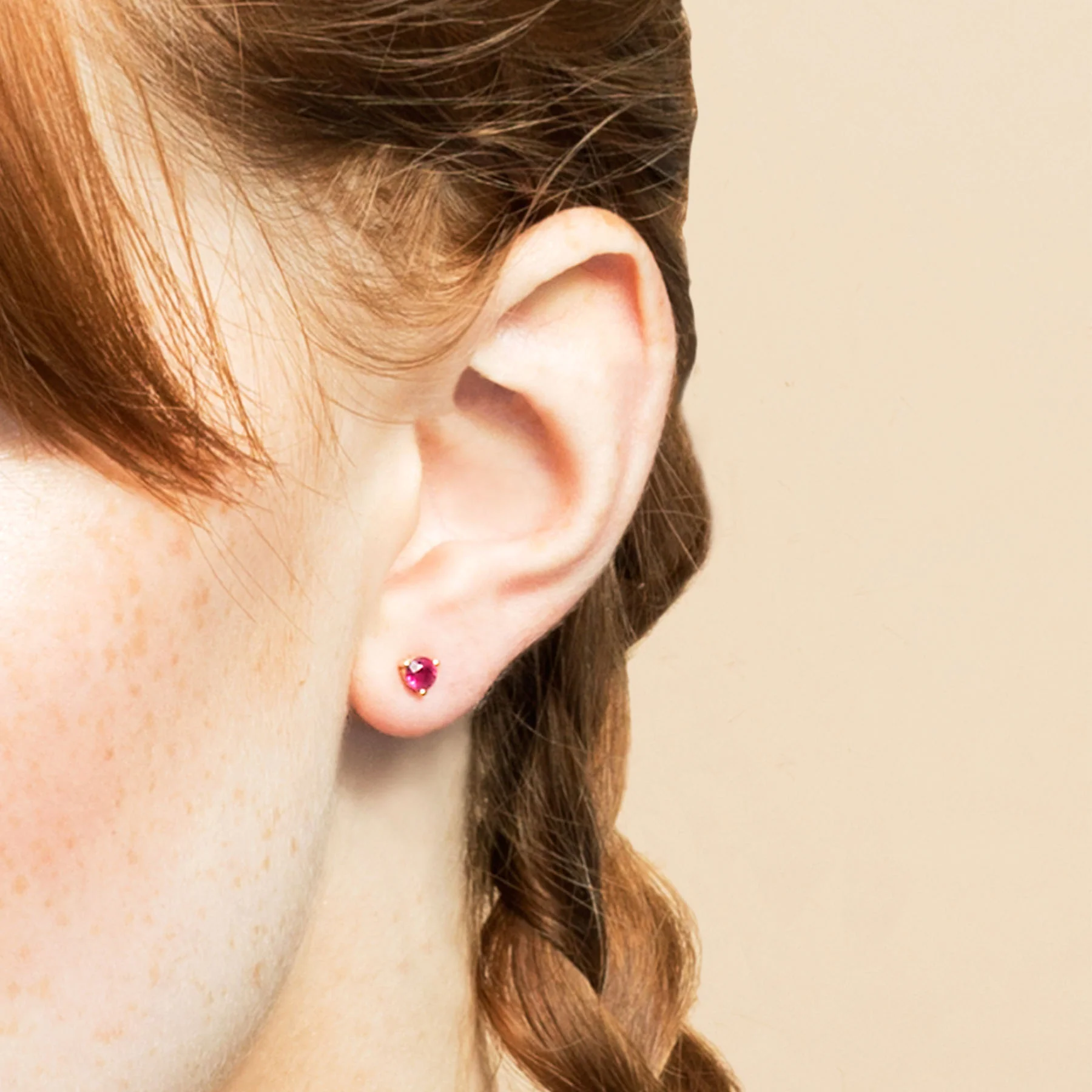 Round Stud #3 - Ruby / 14k Rose Gold