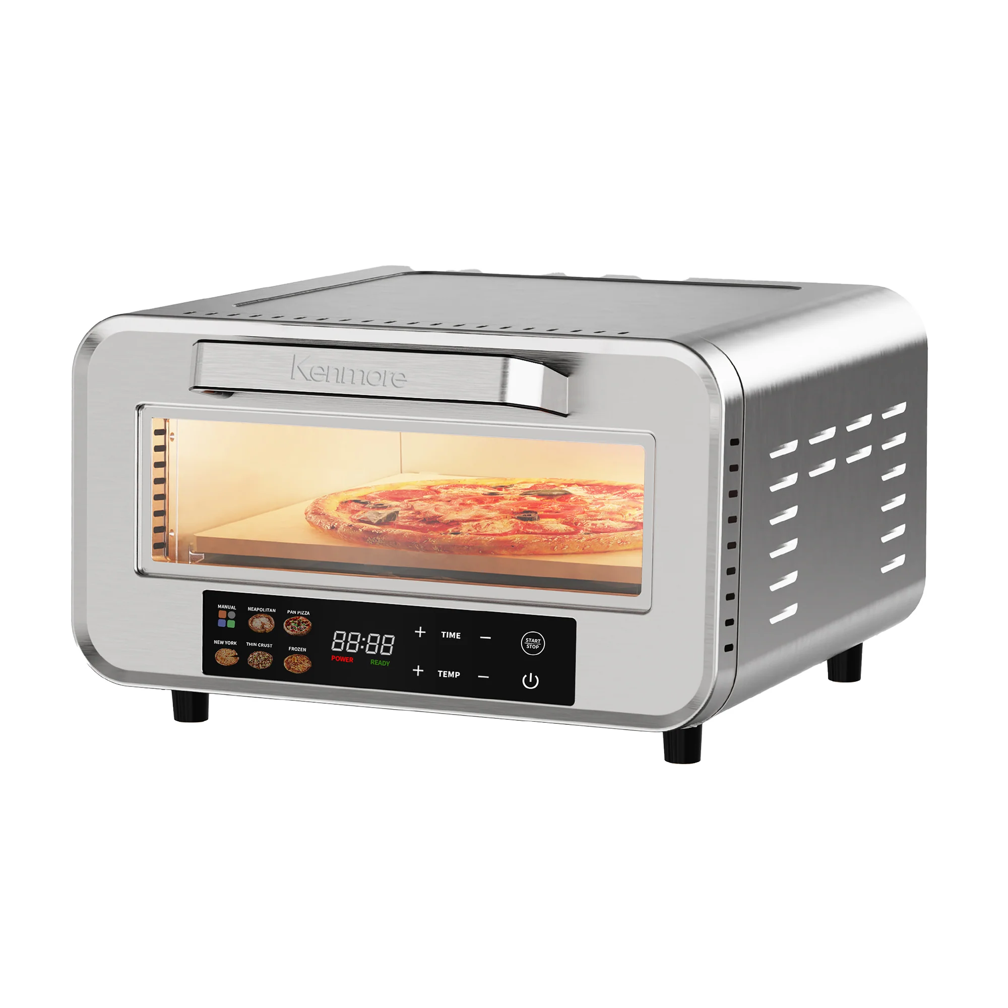 Kenmore Indoor Electric Pizza Oven - Cook 12鈥?Pizza In Minutes | Heats To 750掳F For Wood Fired Taste | Portable Countertop Pizza Maker | 5 One-Touch Presets | Pizza Stone & Peel | Stainless Steel