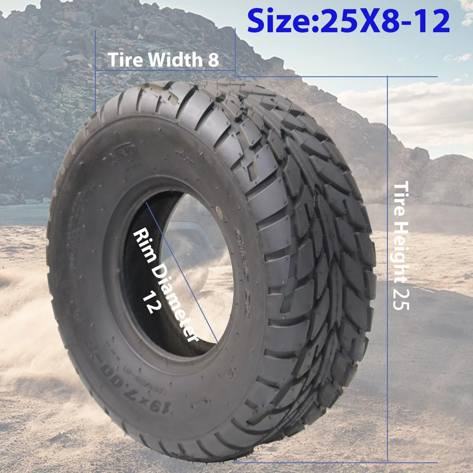 Garvee 2 Pack 25X8-12 ATV Tires 6 PR All-Terrain Tubeless Off-Road Trail Sand Mud Tires Black