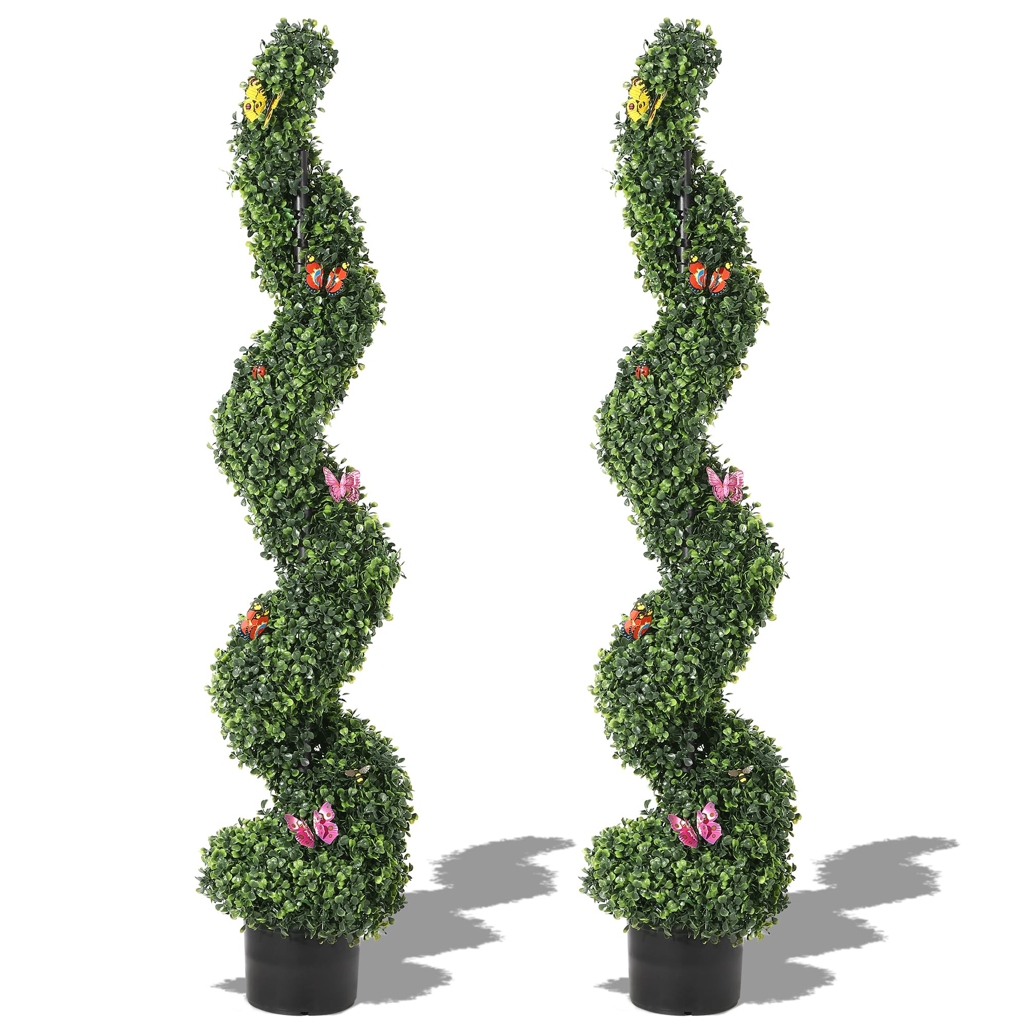 Garvee 2 PCS 4 FT Artificial Spiral Topiary Trees, UV Resistant Artificial Outdoor Plants with Straw Bag, Front Door Faux Plant, Fake Outdoor Topiary Set of 2 for Home Decor, Porch, Garden