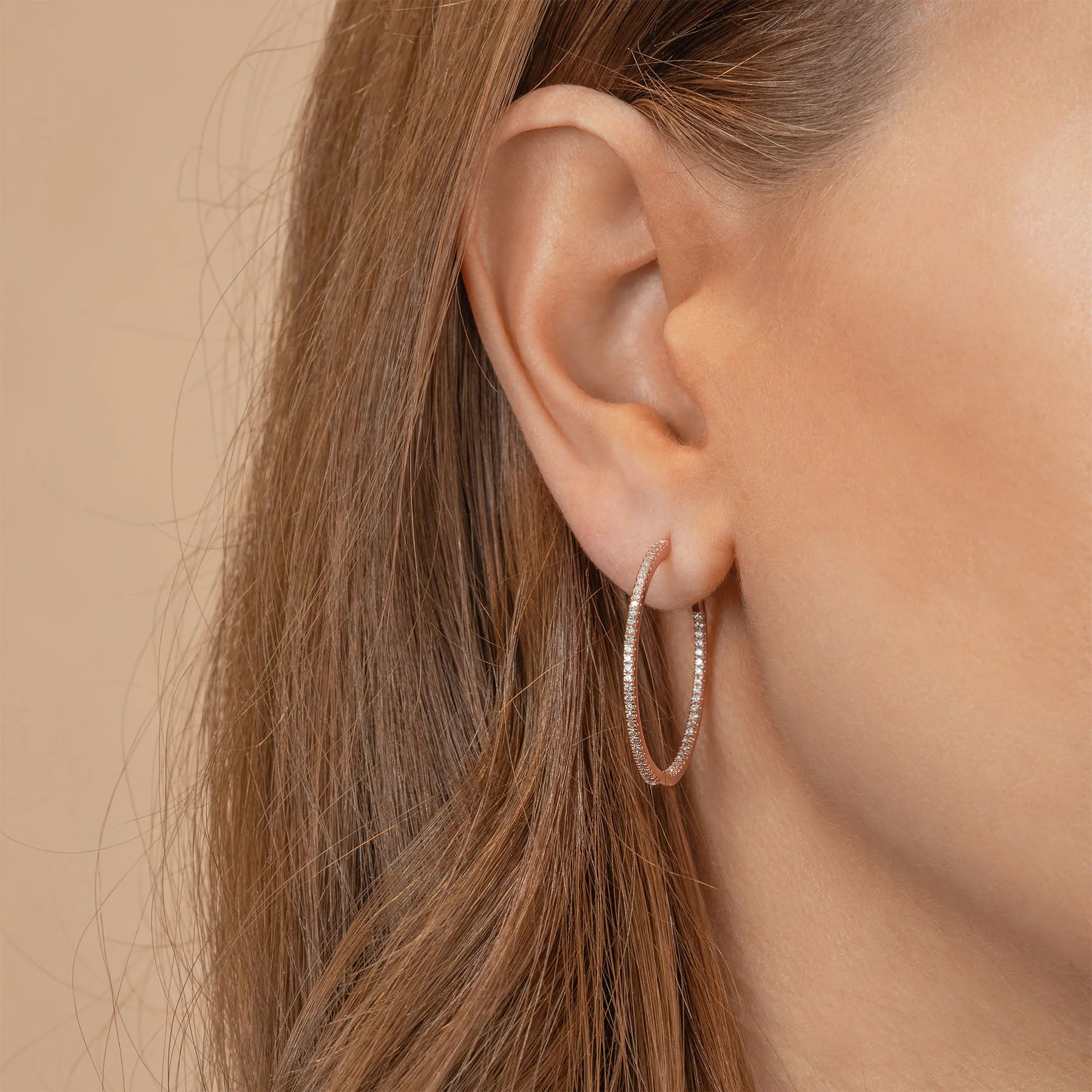 Extra Large Inside Out Hoop - White Diamond / 14k Rose Gold