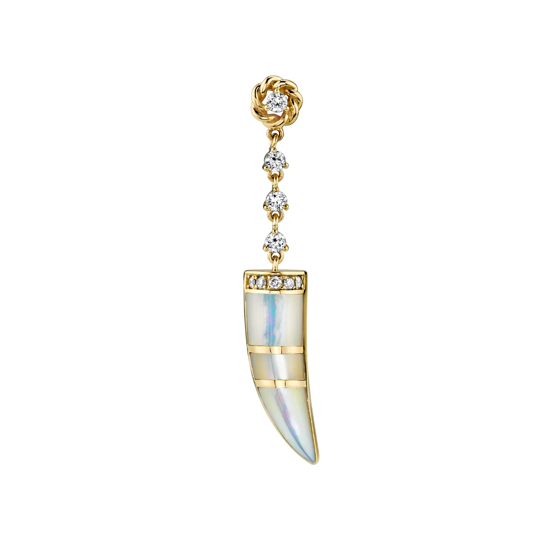 Stone Horn Earring - White Diamond and Mother of Pearl / 14k Yellow Gold