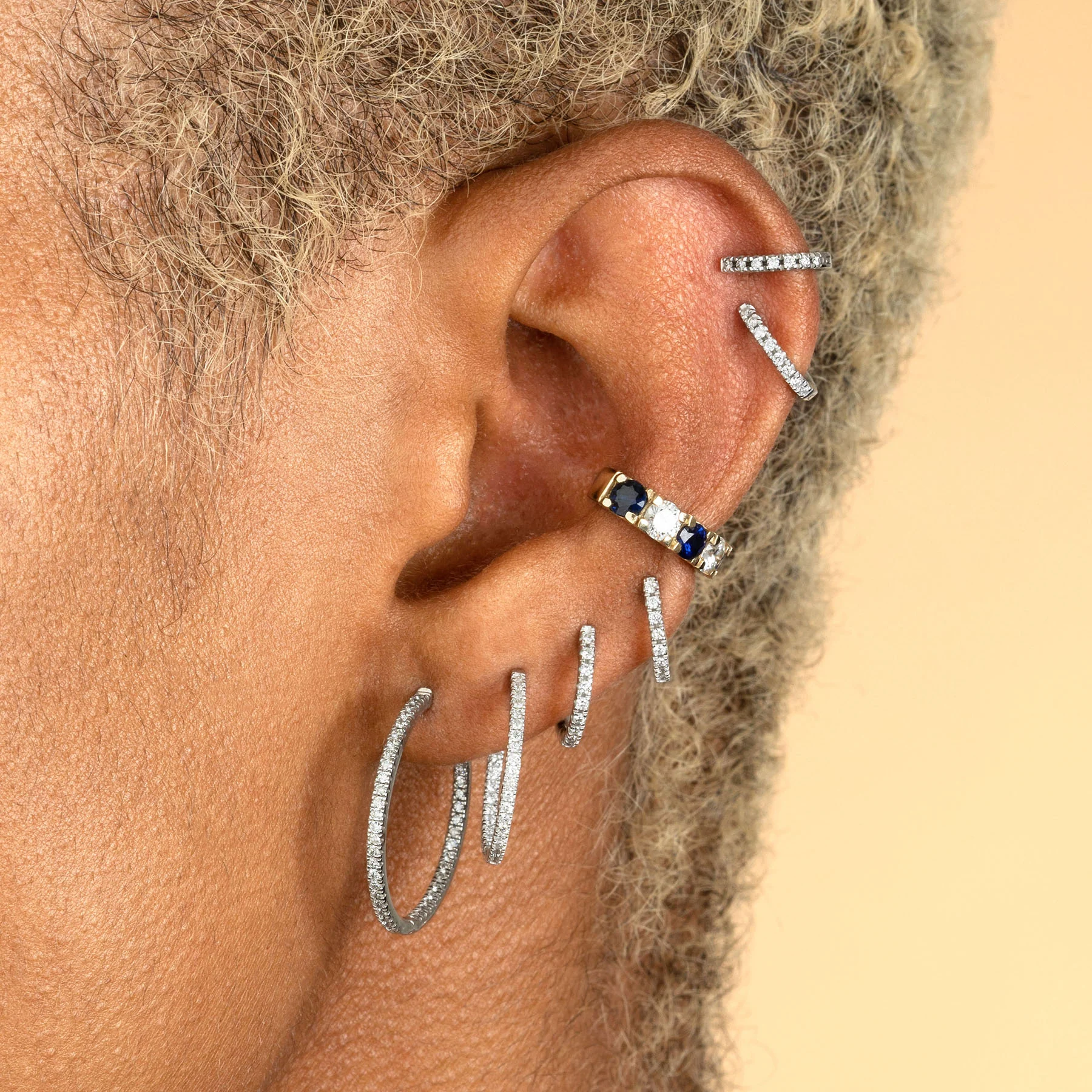 The Small Huggie - White?Diamond / 14k White Gold