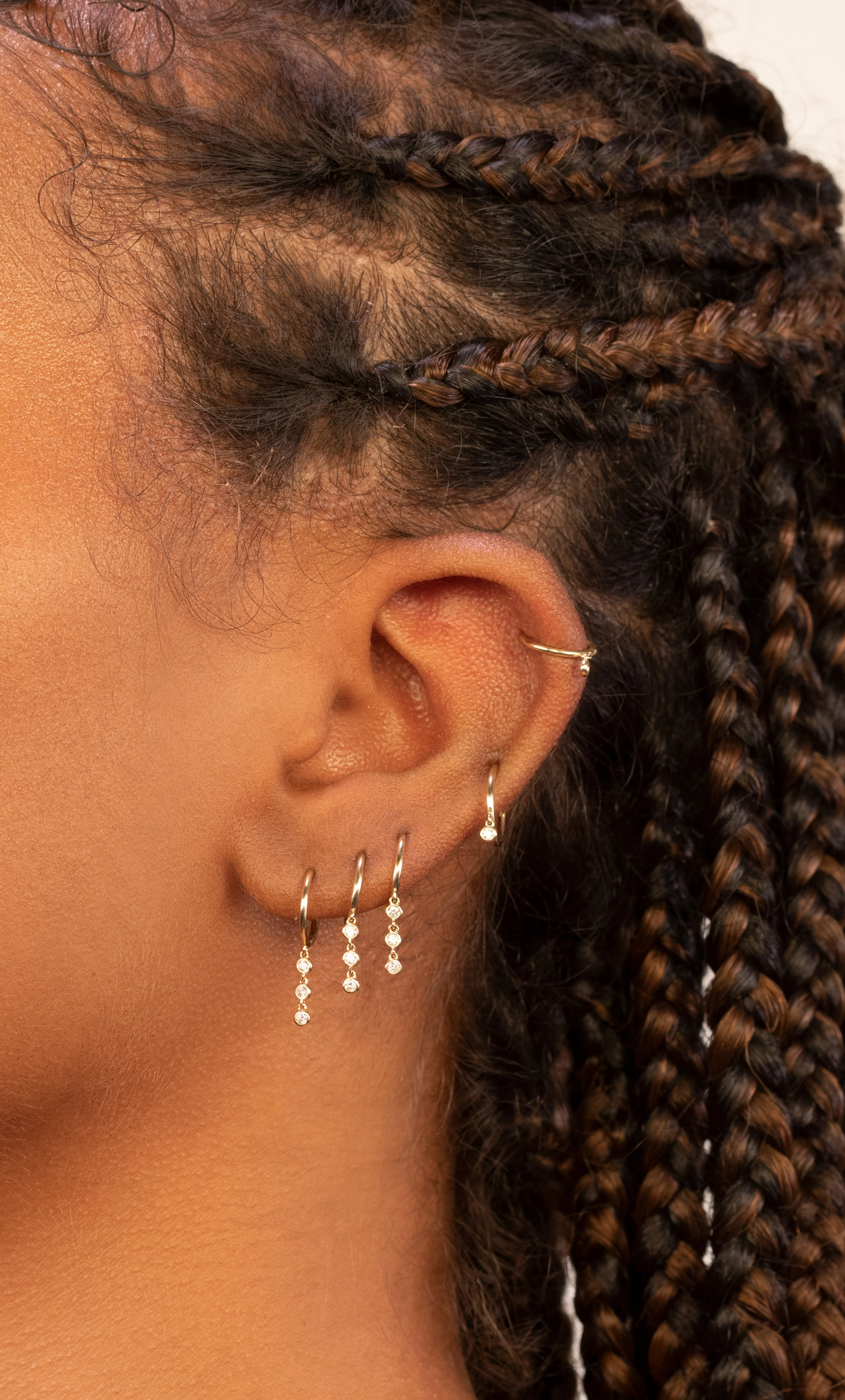 Bezel Triple Drop Seamless Hoop - White Diamond / 14k White Gold