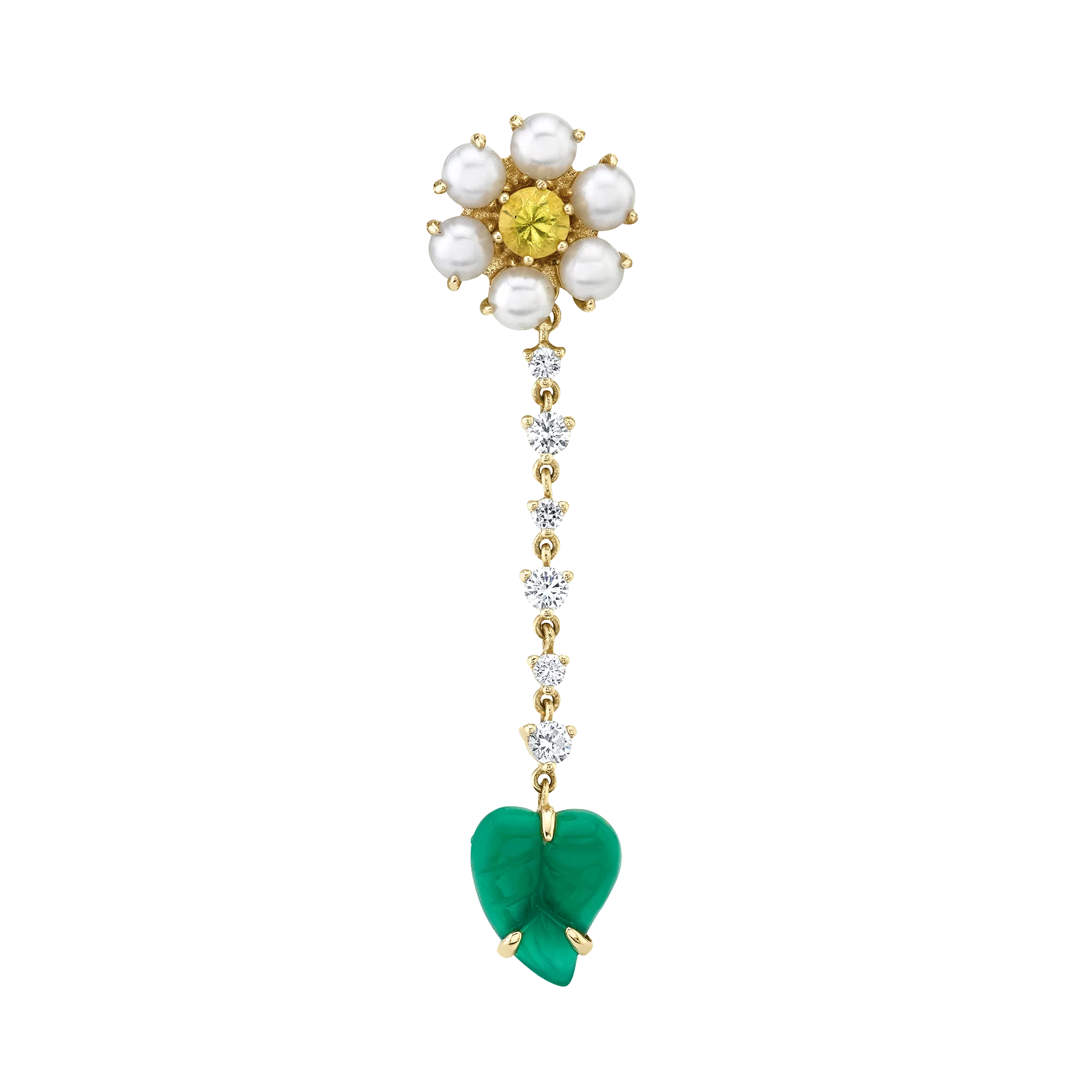 Teddy flower and Leaf Jacket - Pearl and White Diamond / 14k Yellow Gold