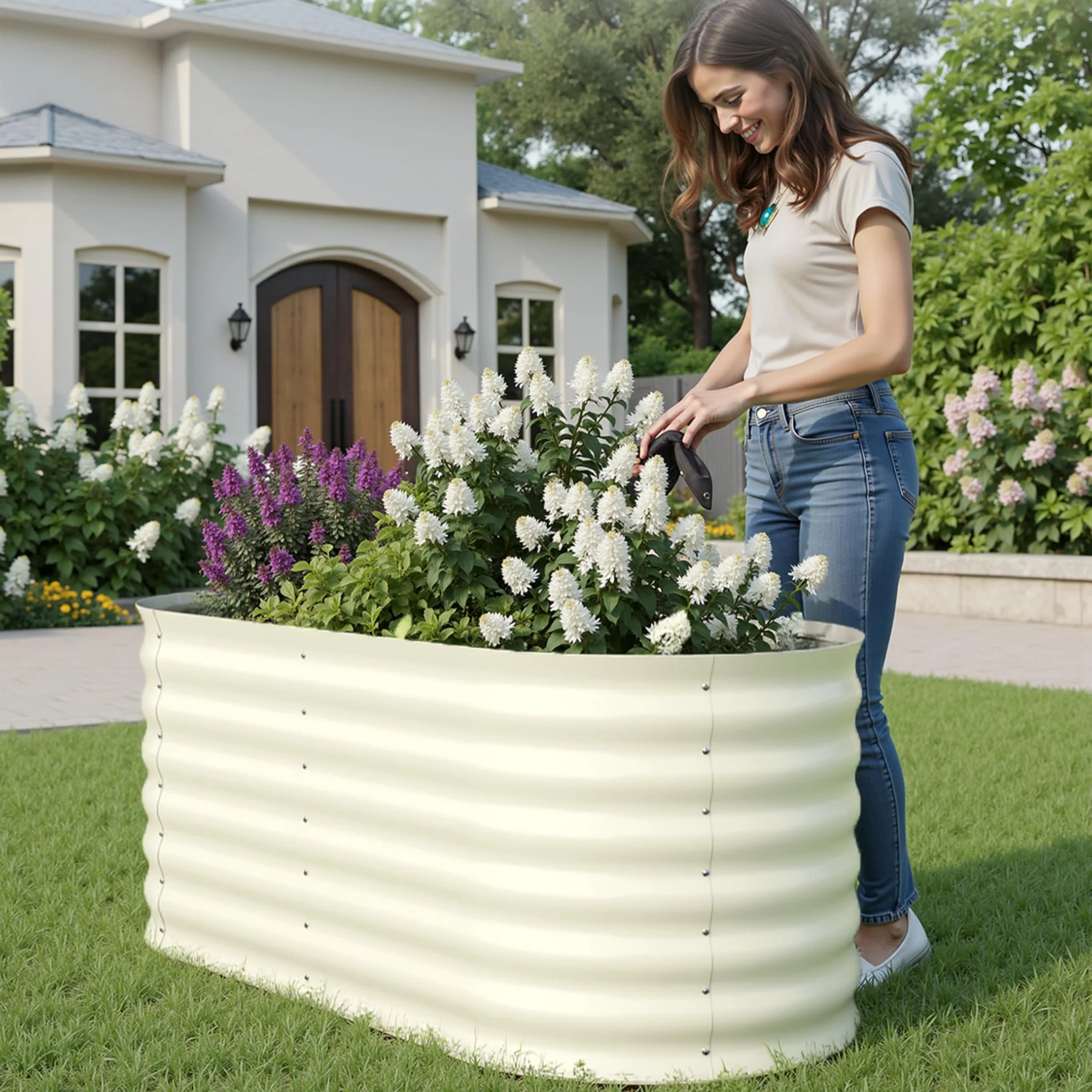 Garvee 2 Pcs 4' X 2' X 2' Galvanized Steel Raised Garden Beds, Outdoor Deep Planter Box Kit with Tool-Free Assembly, Rust-Resistant Beige Coated Design for Vegetables, Flowers & Herbs