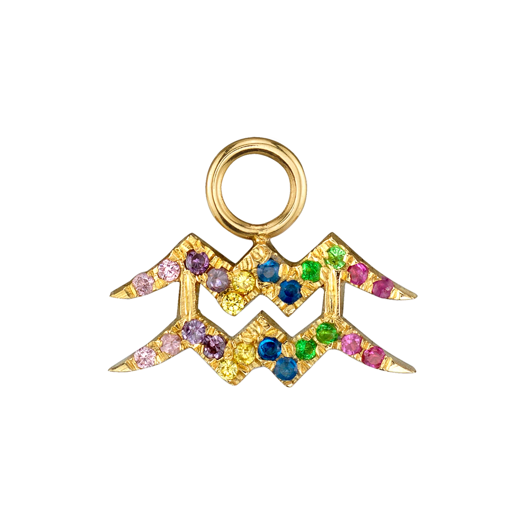 Zodiac Hoop Earring Charm - Rainbow / 14k Yellow Gold