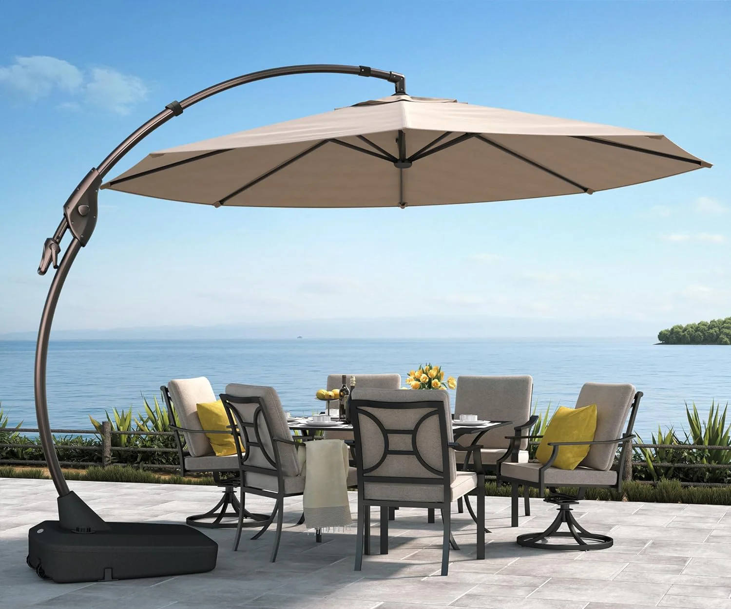 Deluxe Curvy Aluminum Offset Umbrella, Patio Cantilever Umbrella