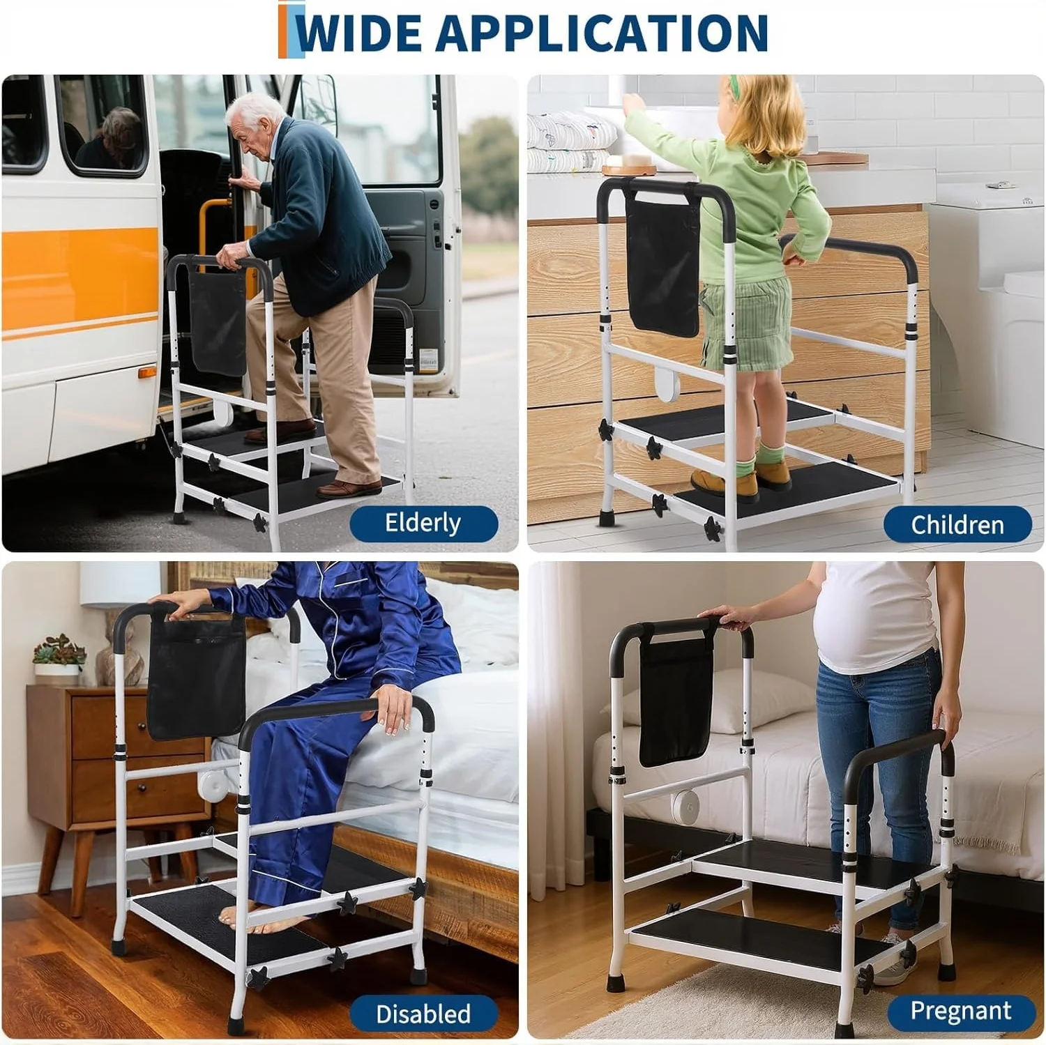 Garvee 2-Step Stool for Elderly, Bed Rails with Adjustable Height Dual Handles for Bed Safety, Bed Step Stool Rail Up to 440 Lbs with Handicap for Fall Prevention for Bedside, Bathtub, RV