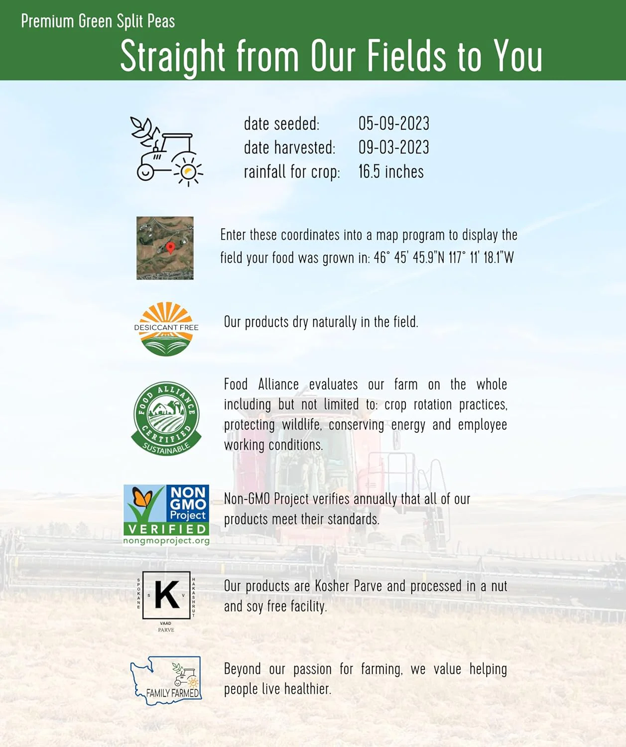 Green Split Peas Non-GMO 100% Non-Irradiated Certified Kosher Parve USA Grown