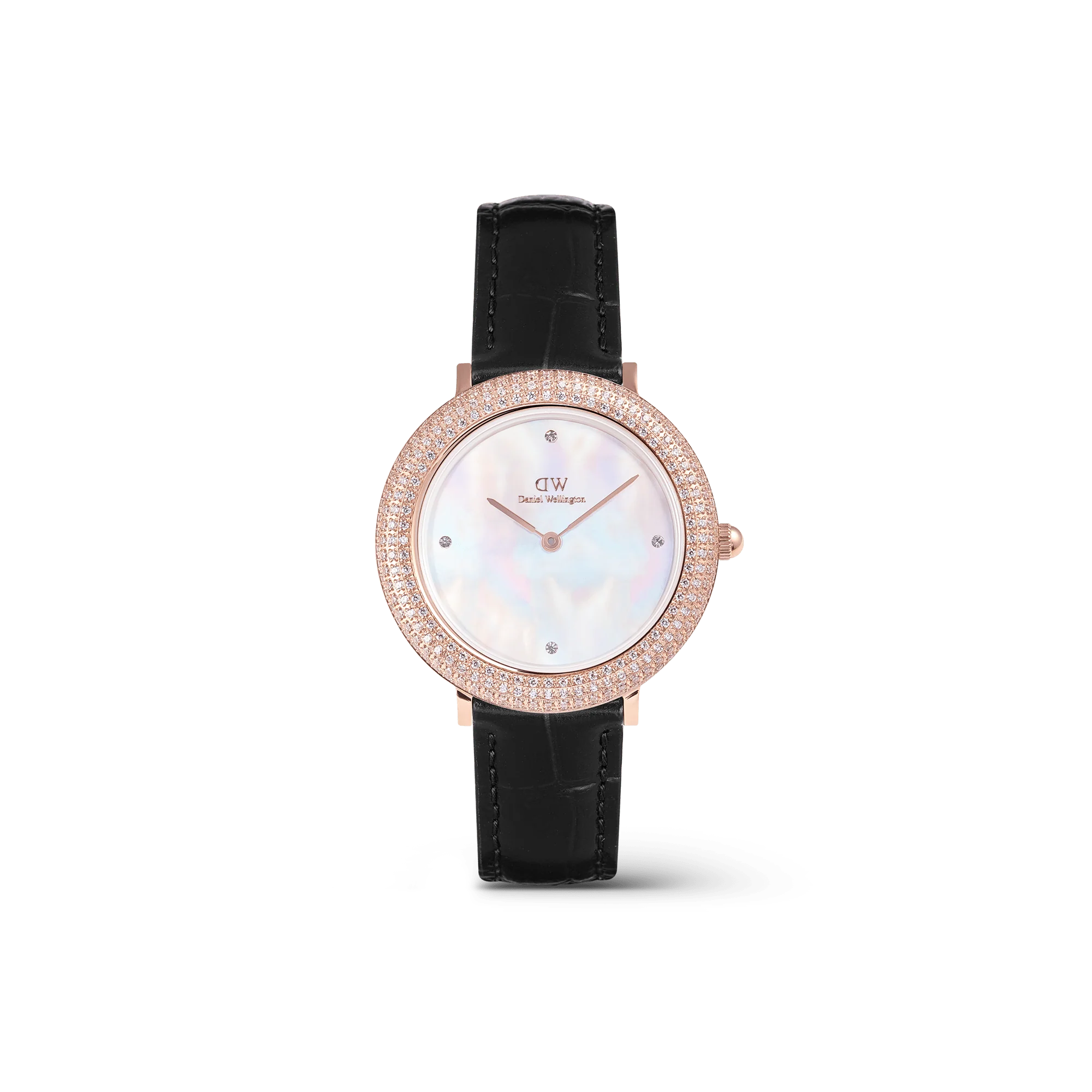 Crystalline Bezel Black Croc Rose Gold