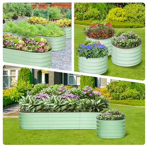 Garvee 2 Pcs-8'+2' X 2' X 1.5' Galvanized Raised Garden Bed,Planter Raised Garden Box Outdoor,Raised Planter Box,Large Planter Raised Bed for Vegetables, Flowers, Fruits,Rubber Edge, Green