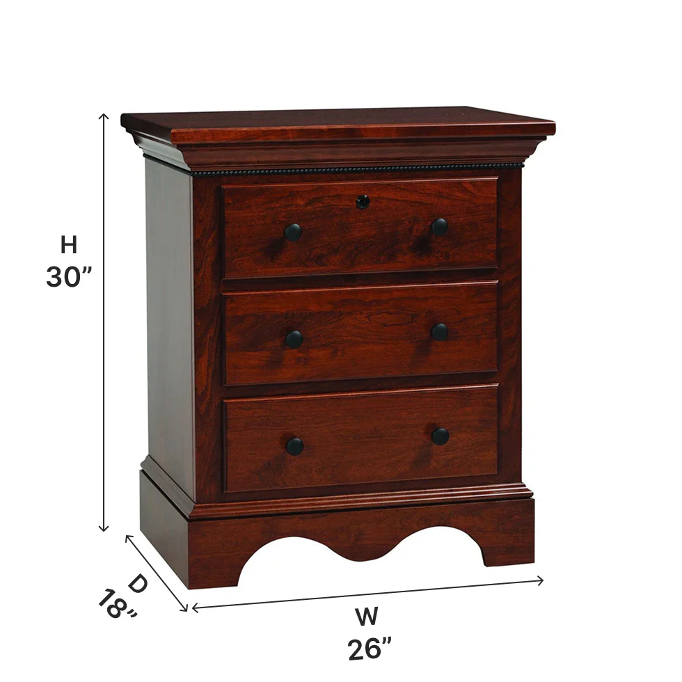 Amish Merlot Three Drawer Nightstand