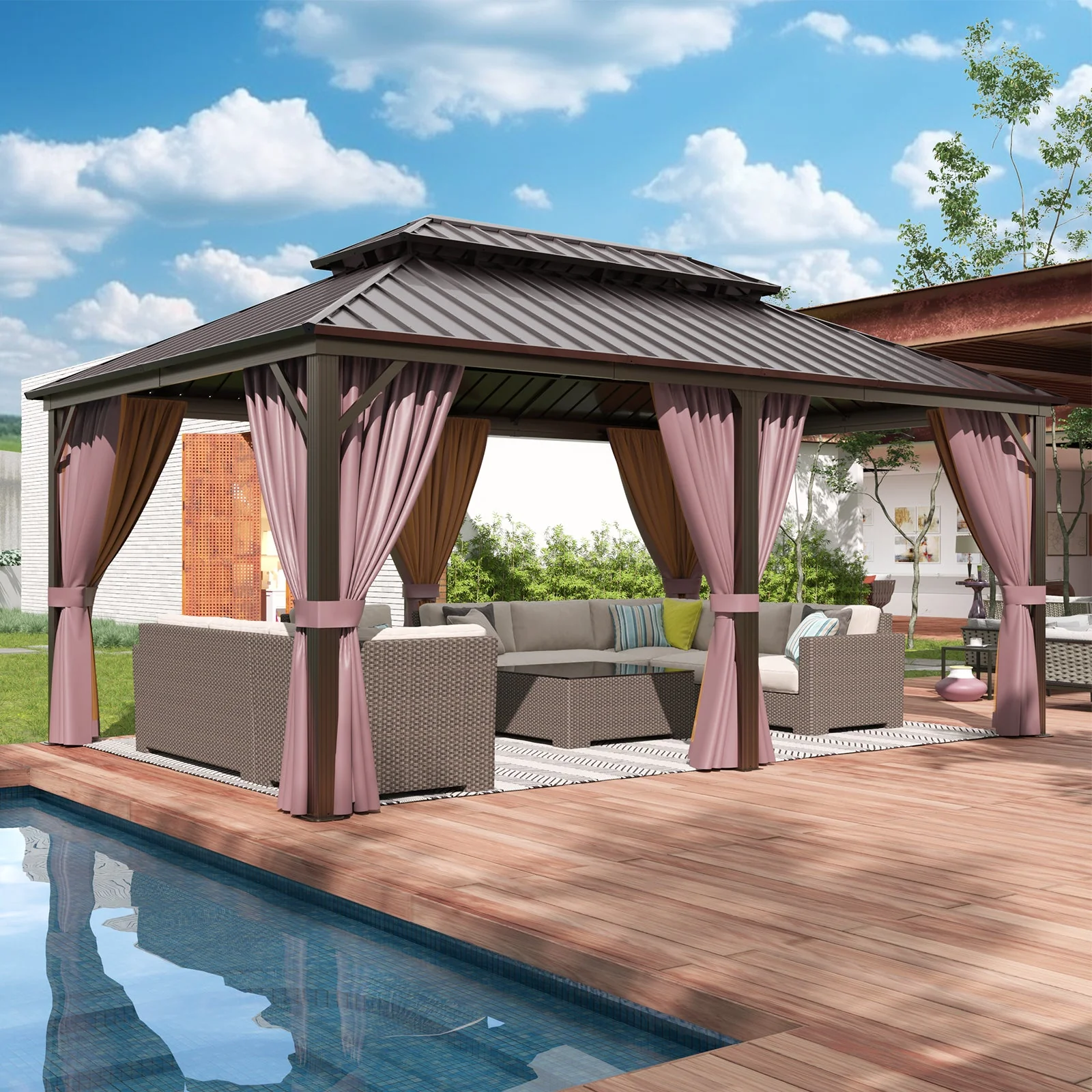 12x18 Hardtop Gazebo, Galvanized Steel Double Roof with Aluminum Frame