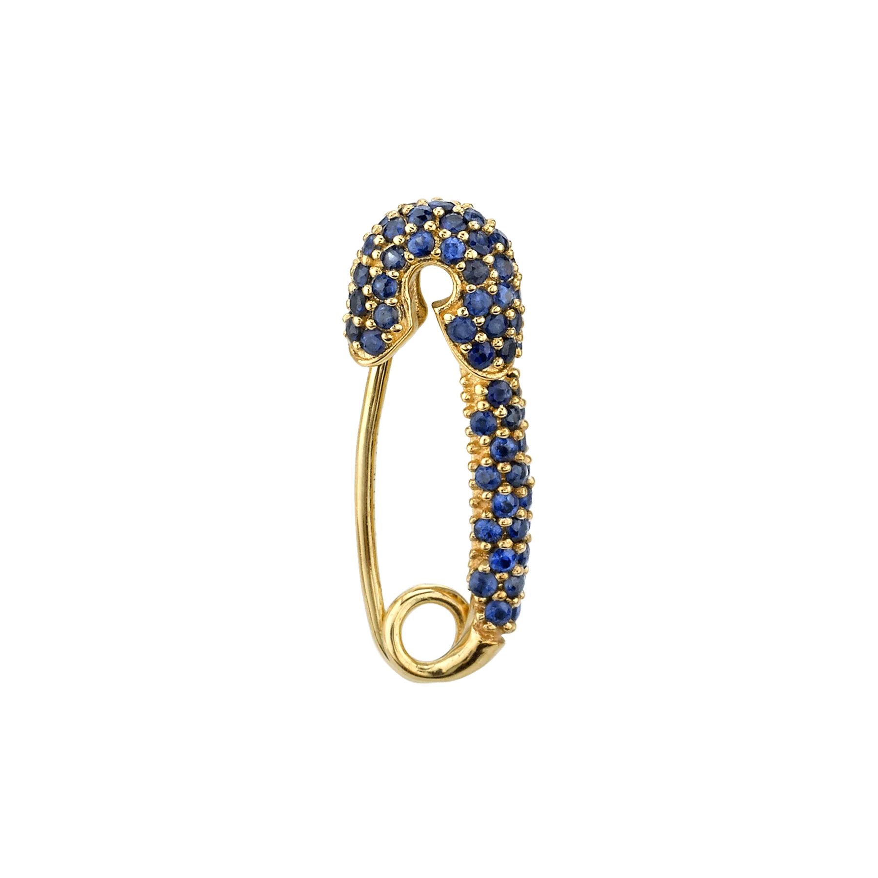 Safety Pin Earring - Blue Sapphire / 14k Yellow Gold