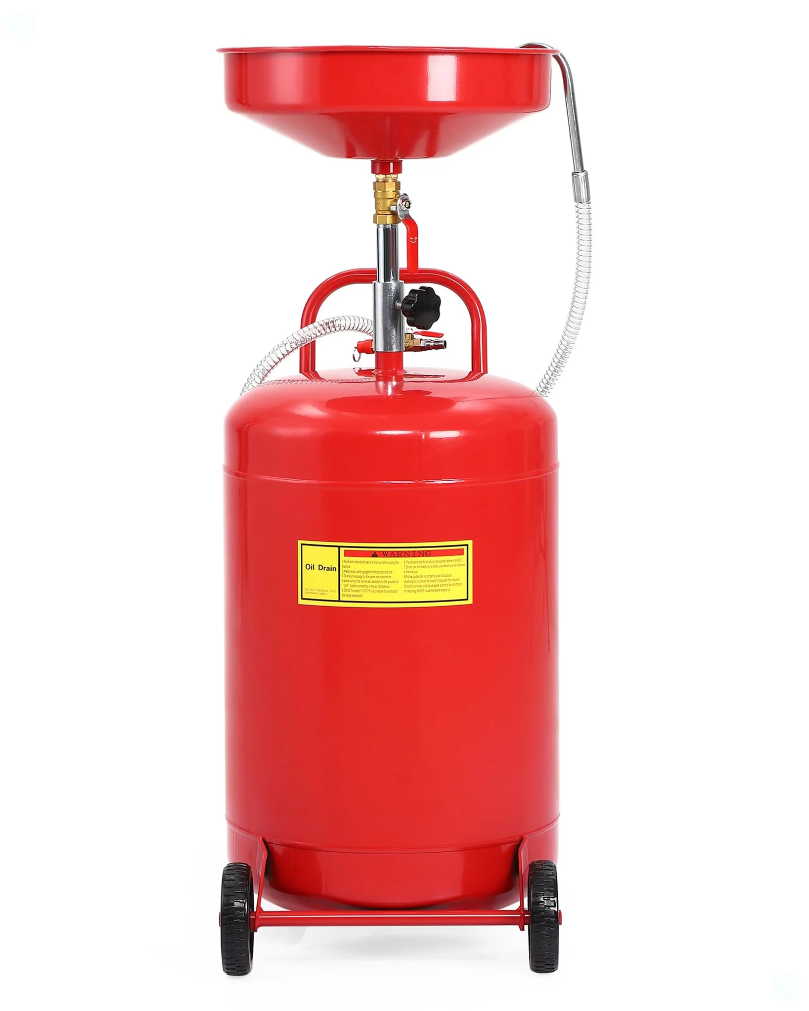 Garvee 18 Gallon Portable Oil Drain Tank, Air Operated & Adjustable Funnel Height with Wheel for Cars Trucks Suvs, Red