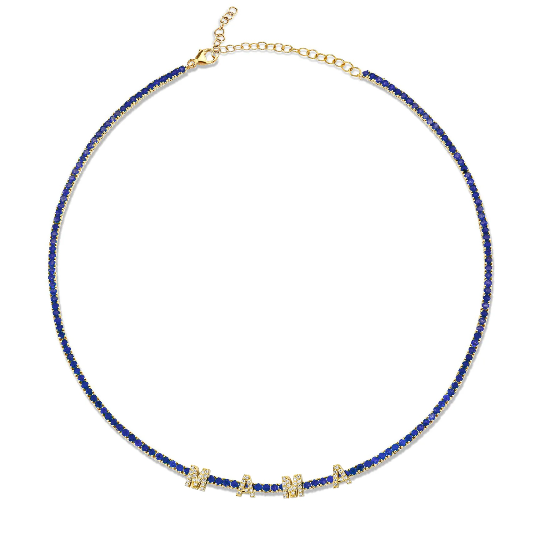Perfect Personalized Collar Tennis Necklace - Blue Sapphire / 14k Yellow Gold