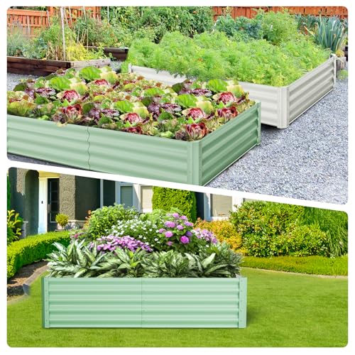 Garvee 2 Pcs 6' X 3' X 1' Raised Garden Bed, Galvanized Planter, Upgraded Quality, Open Base, Safety Edge, Gloves, Outdoor Gardening, Green