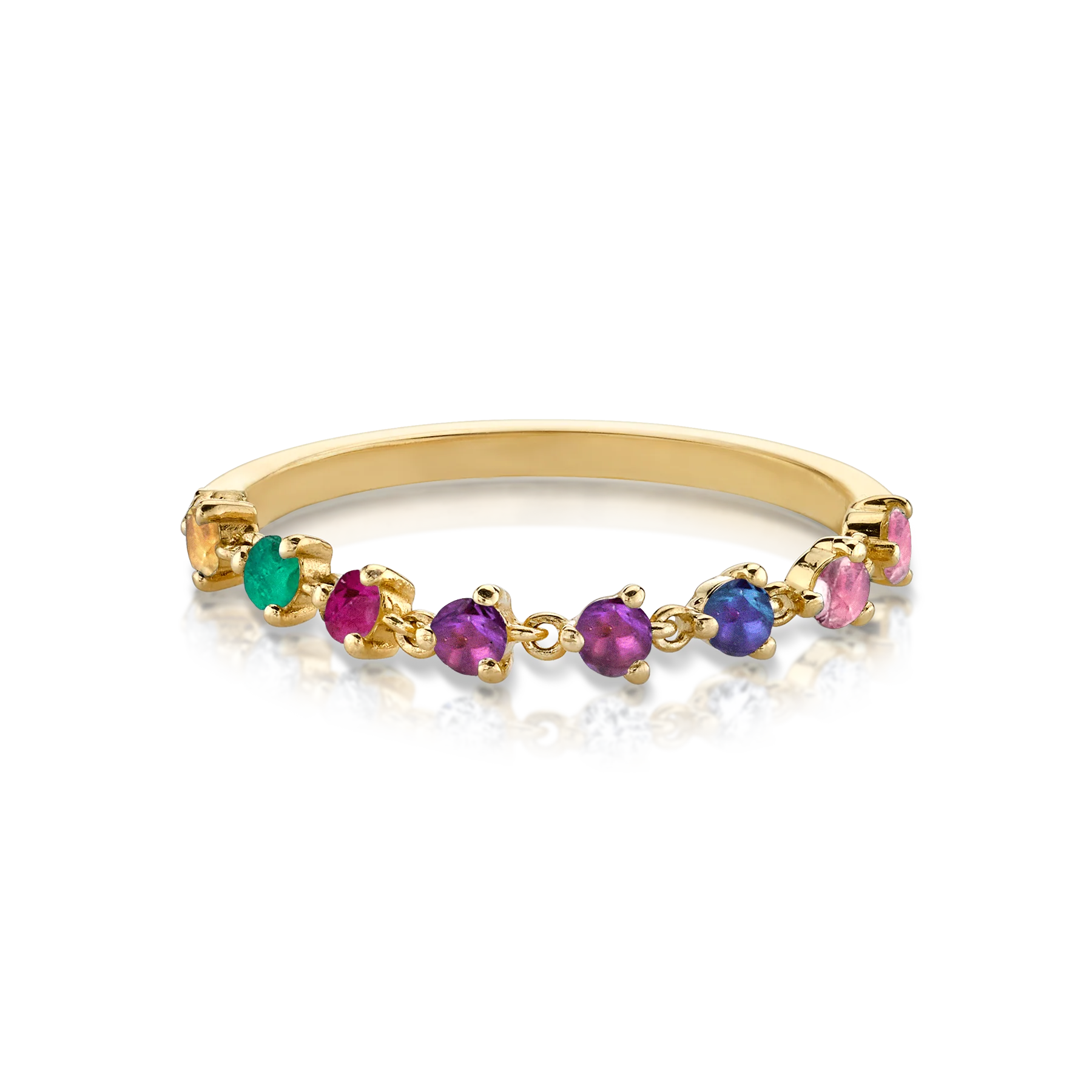 Tennis Chain Ring - Rainbow / 14k Yellow Gold