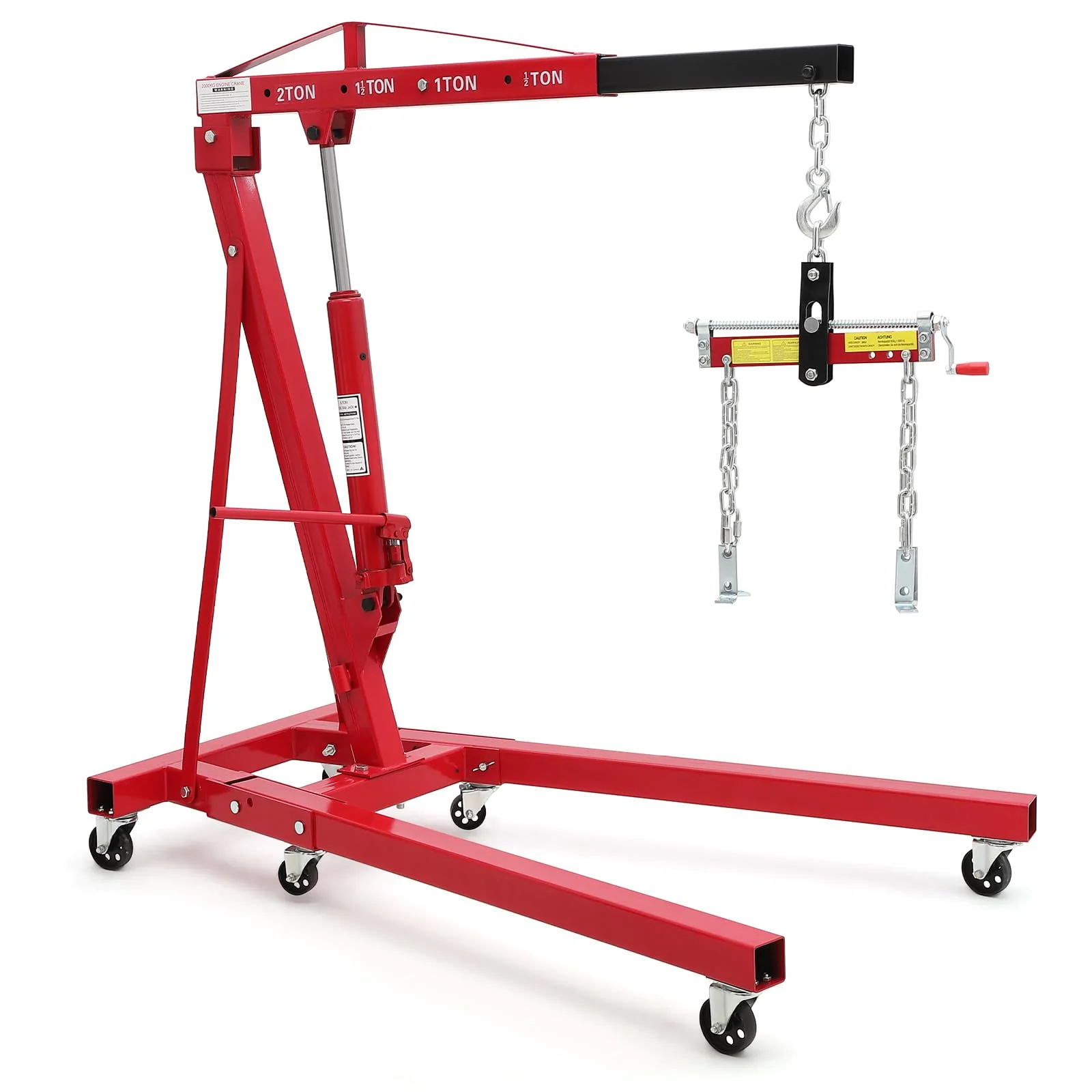 Garvee 2-Ton Folding Engine Hoist Cherry Picker 4400 Lb Hydraulic Telescoping Boom Steel Red Garage Repair