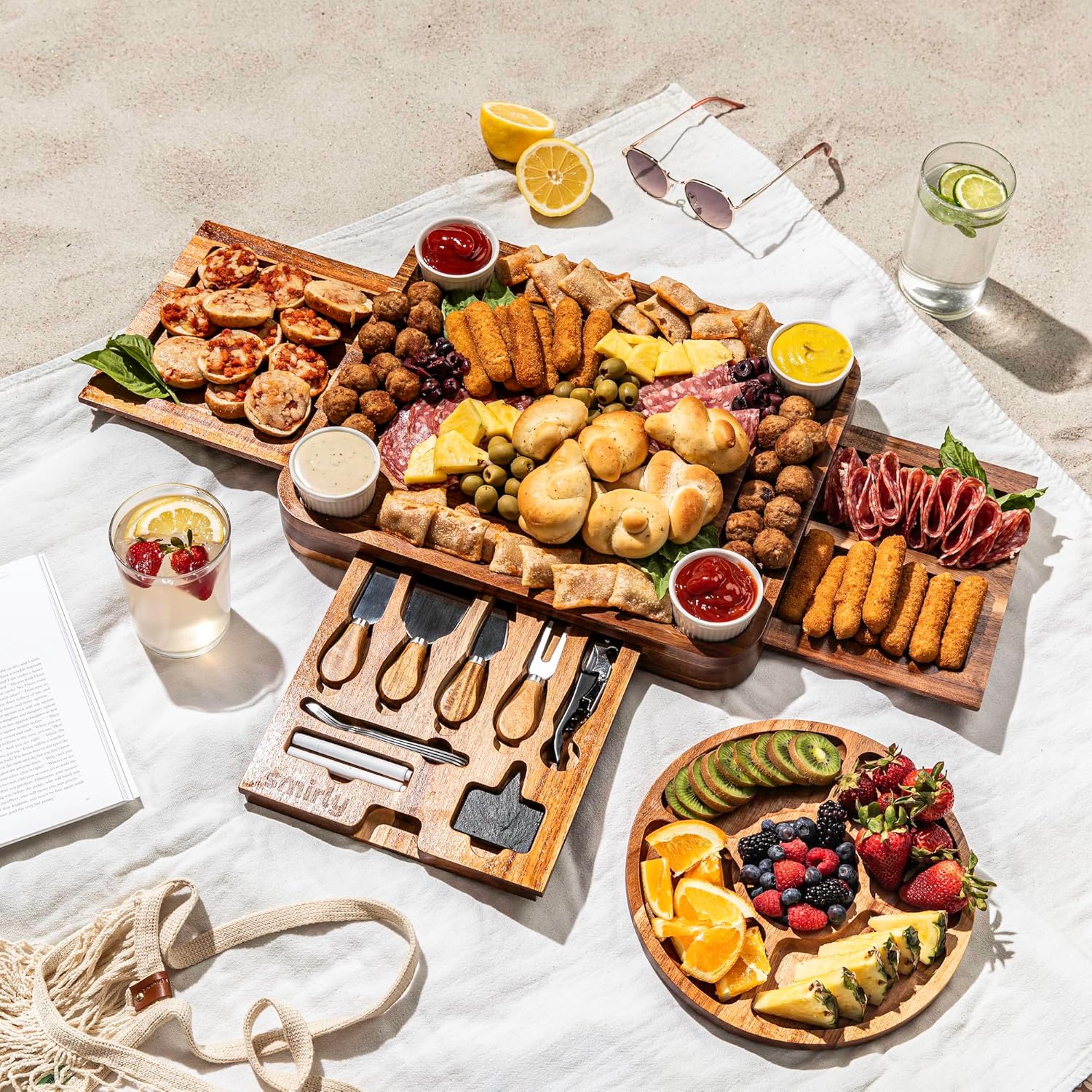 Bamboo Cheese Board and Knife Set - For Thanksgiving, Housewarming, Wedding, Anniversary, and Bridal Shower