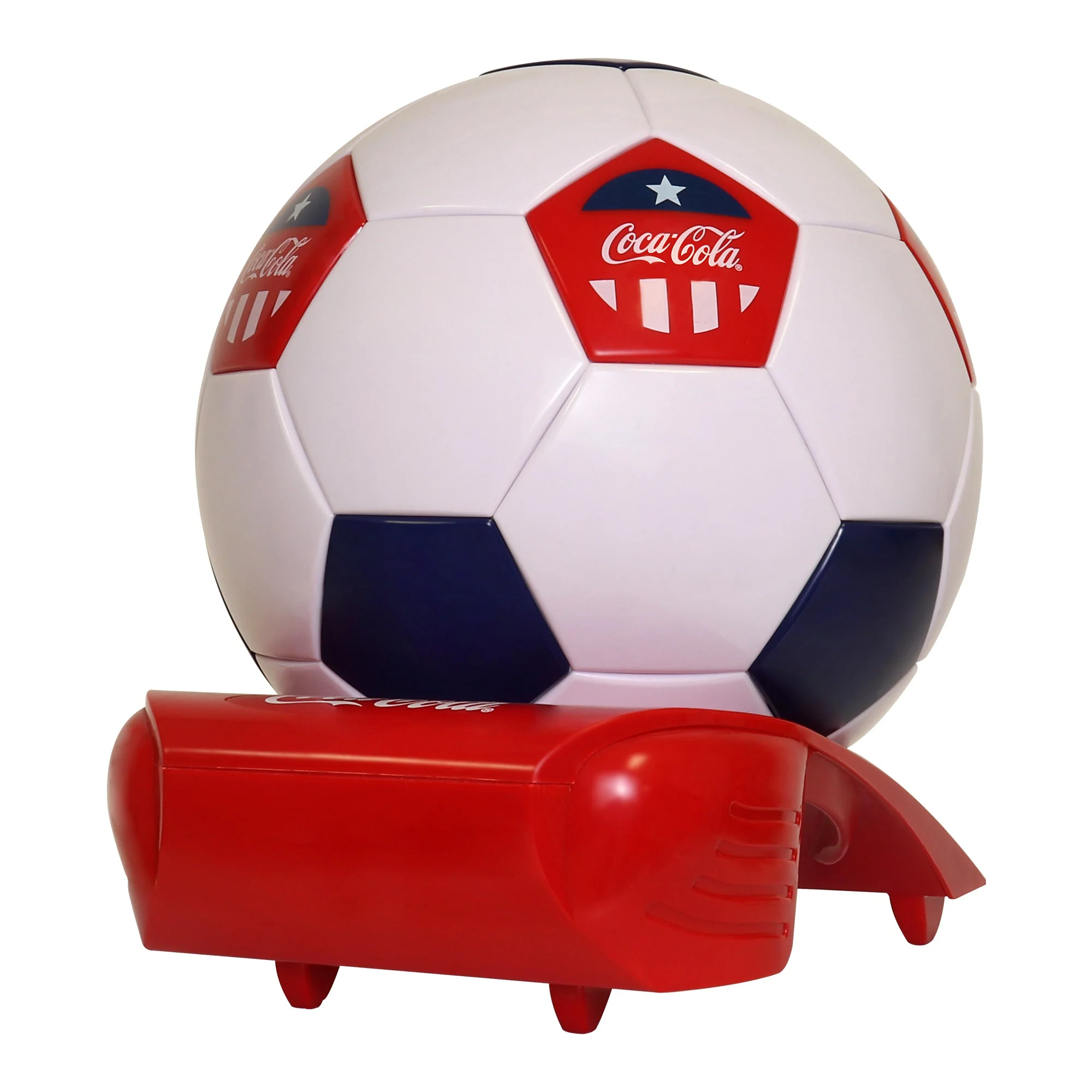 Coca-Cola Soccer Ball Mini Fridge, 5 Can Beverage Cooler with Hidden Opening, White Red Black, Unique Accessory for Den, Games Room, Man-Cave, Dorm, Perfect Gift for Dad, Sports Fans, Students