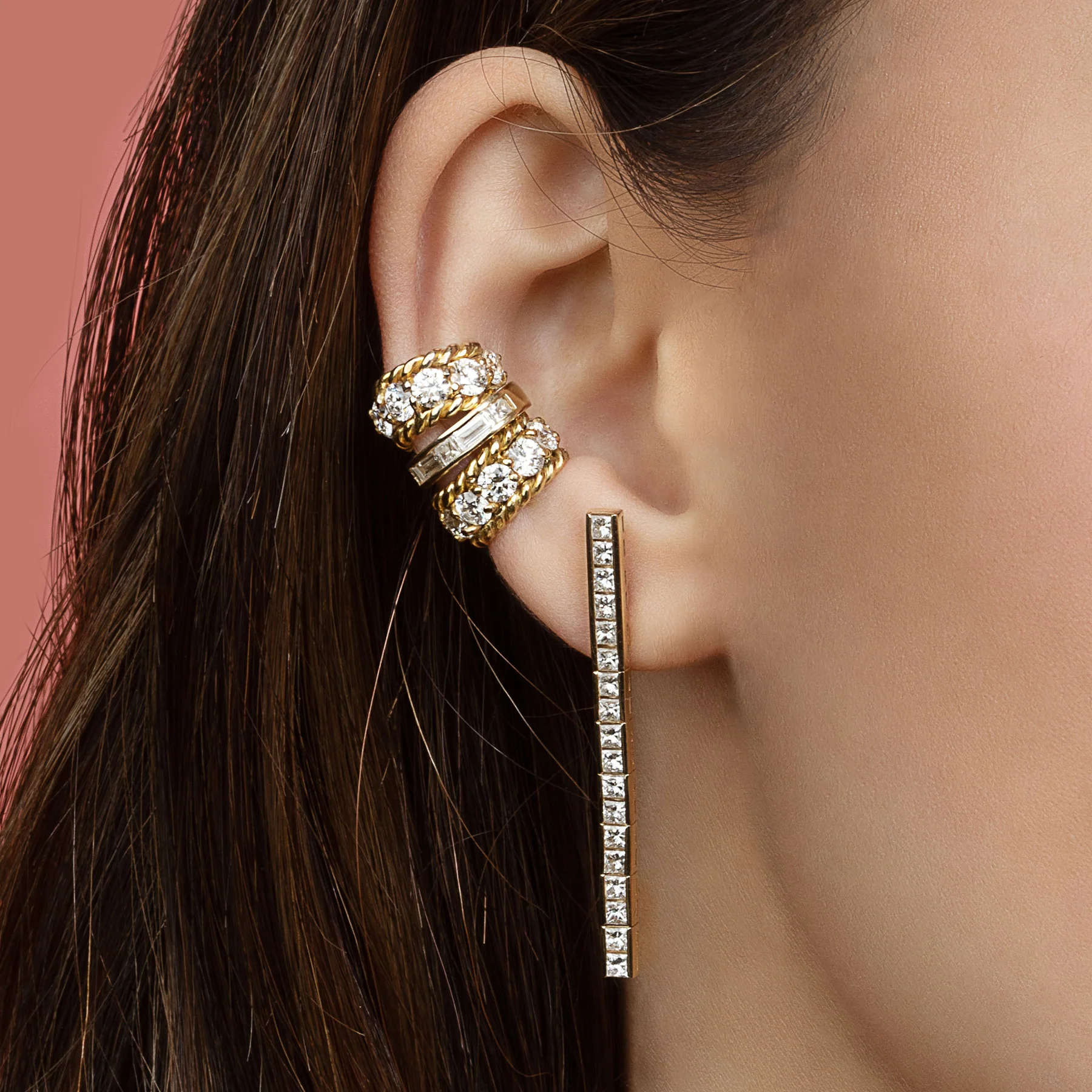 Princess Tennis Earring - White Diamond / 14k Yellow Gold