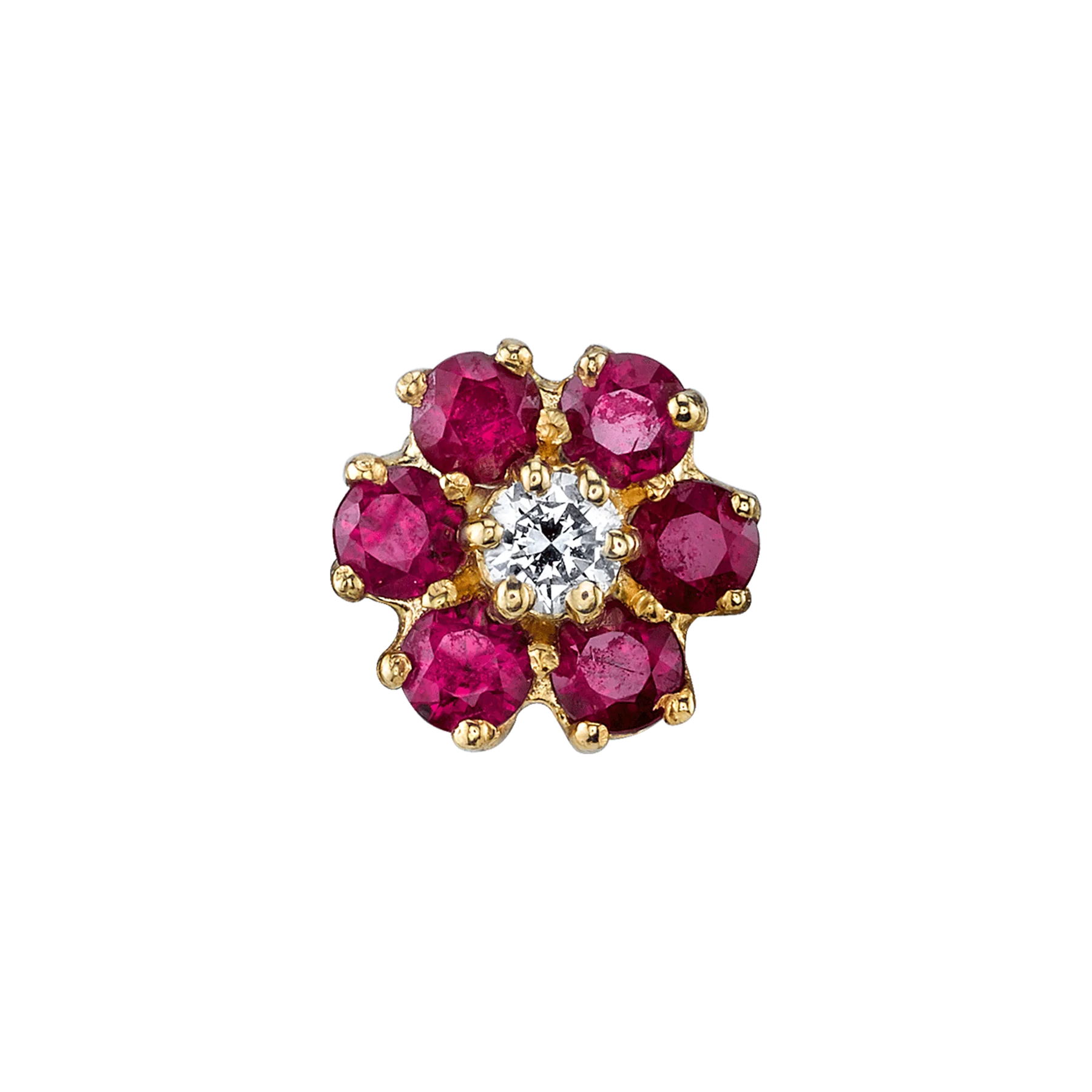 Teddy Flower Stud - Ruby / 14k Yellow Gold