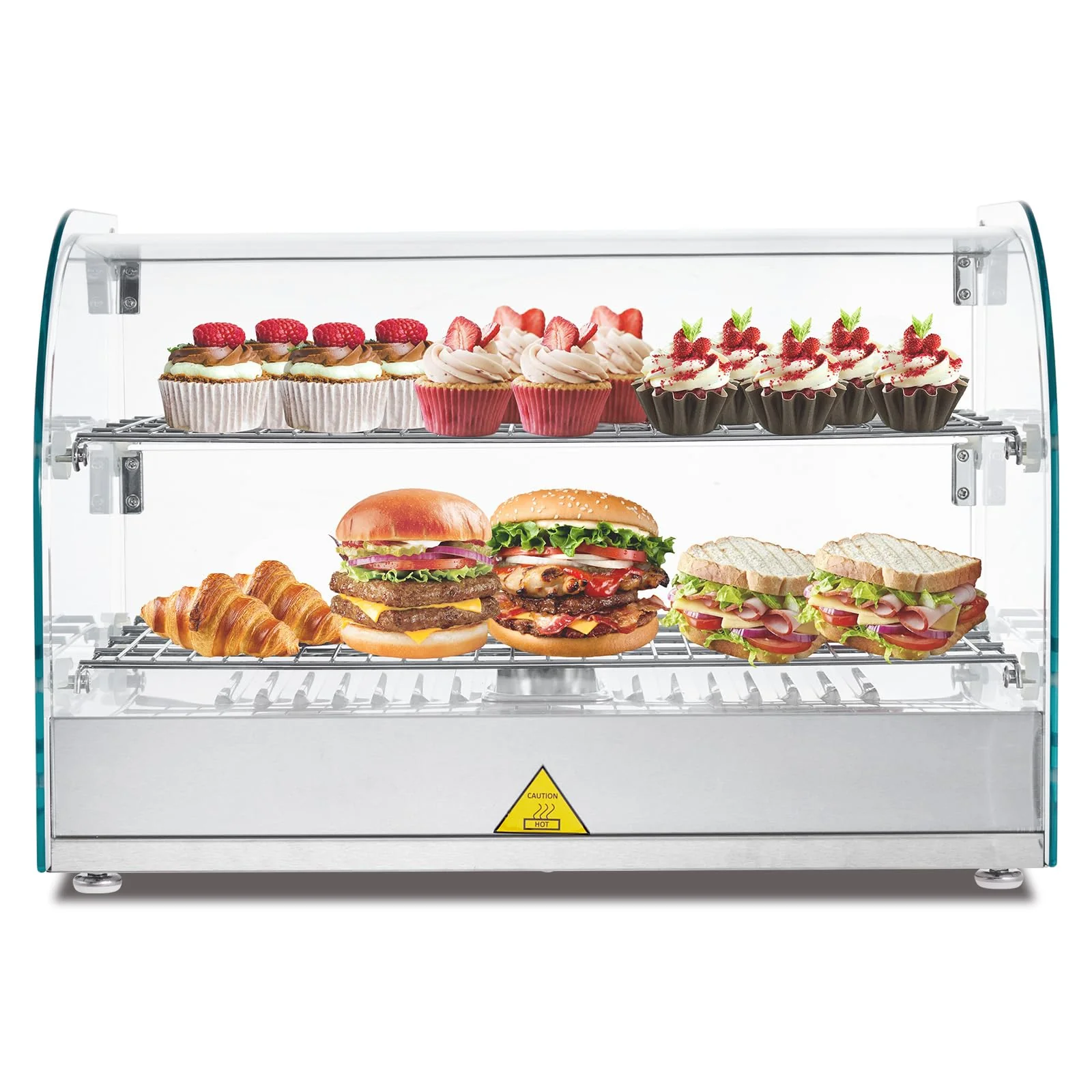 Garvee 2-Tier Food Warmer Countertop, 22 Inch Commercial Pastry Display Case with Rear Door Access,1.5 cu. ft. Stainless Steel Bakery Display Case for Coffee Shop, Buffet Restaurant