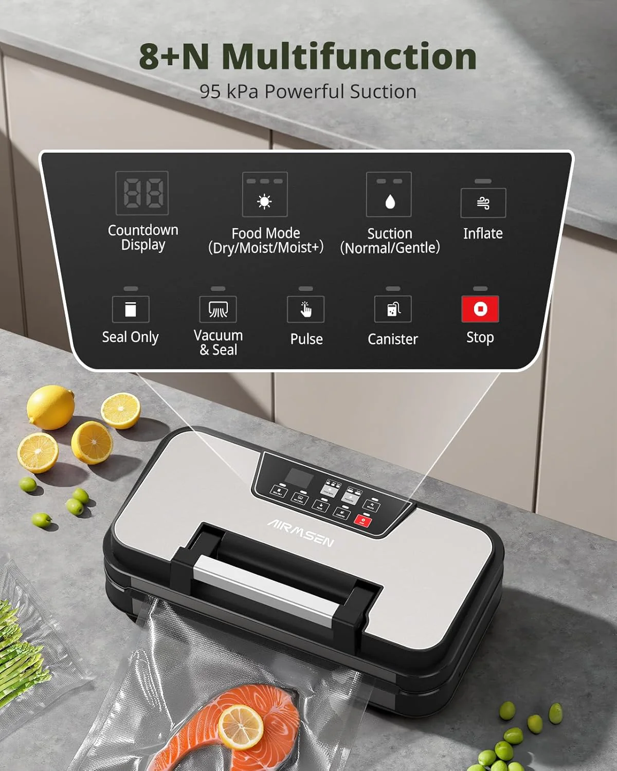 AIRMSEN 95kPa Inflation Function Vacuum Sealer Machine