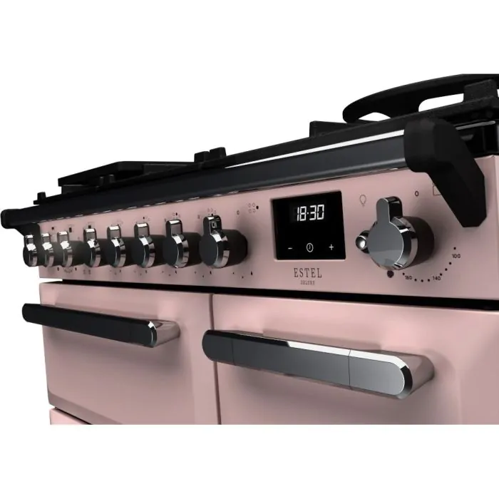 Rangemaster Estel Deluxe 90cm Dual Fuel Range Cooker | Pale Pink/Chrome | ESDL90DFPPPK/CM1